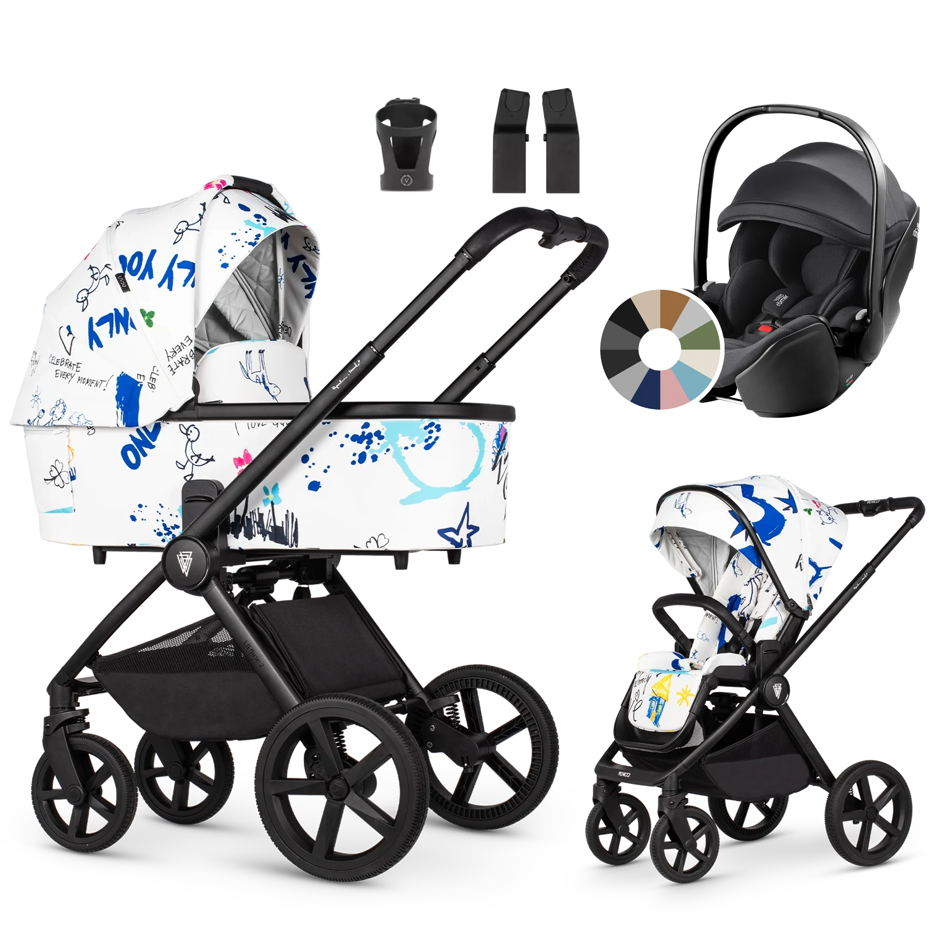 Venicci Upline 2 + Britax Römer Baby-Safe Pro +AKCESORIA - 3w1 | White