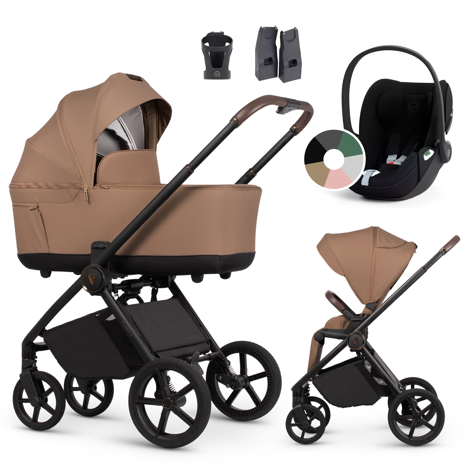 Venicci Claro 2 + Cybex Cloud T i-Size + AKCESORIA - 3w1 | Caramel