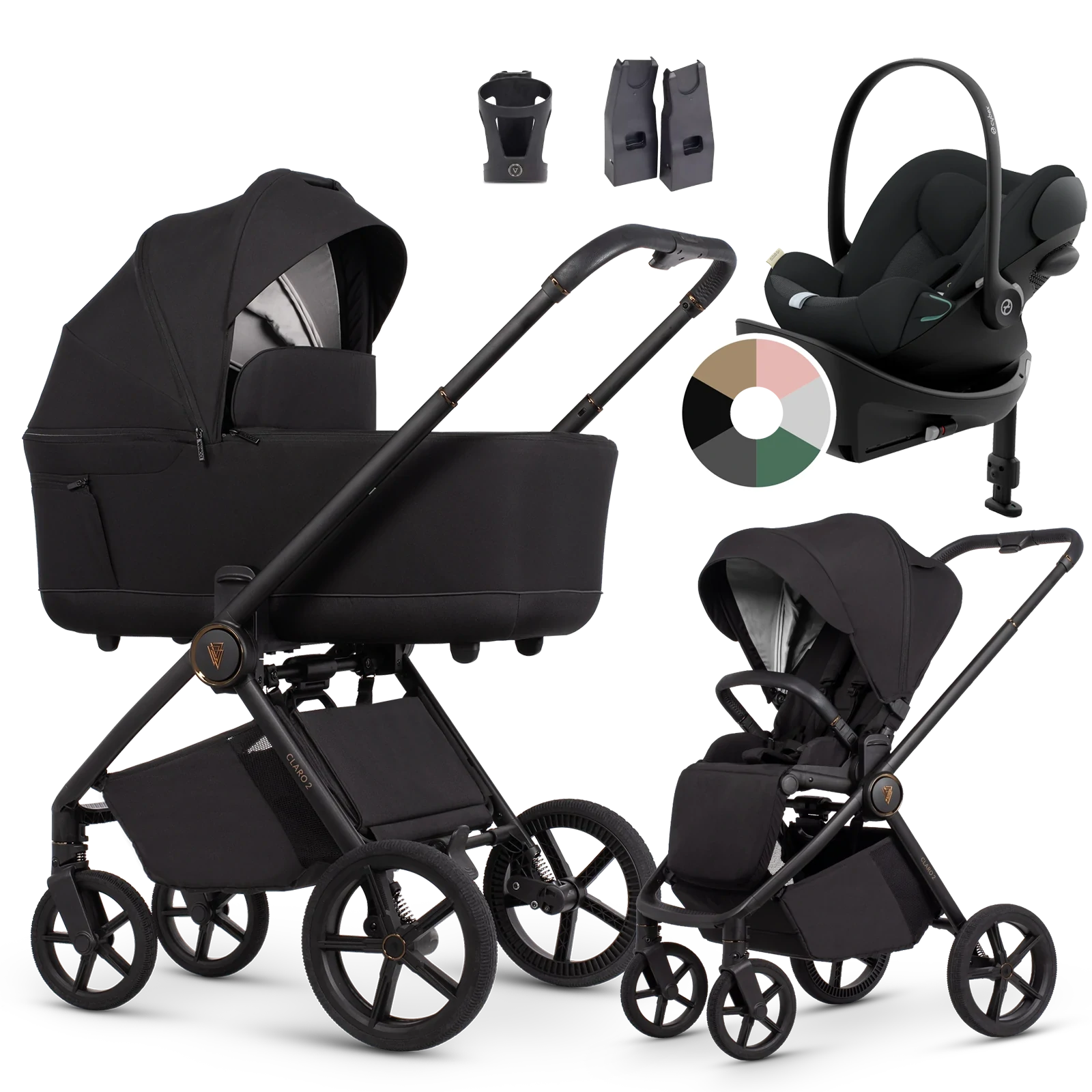 Venicci Claro 2 + Cybex Cloud G3 + baza G3 + AKCESORIA - 4w1 | Noir