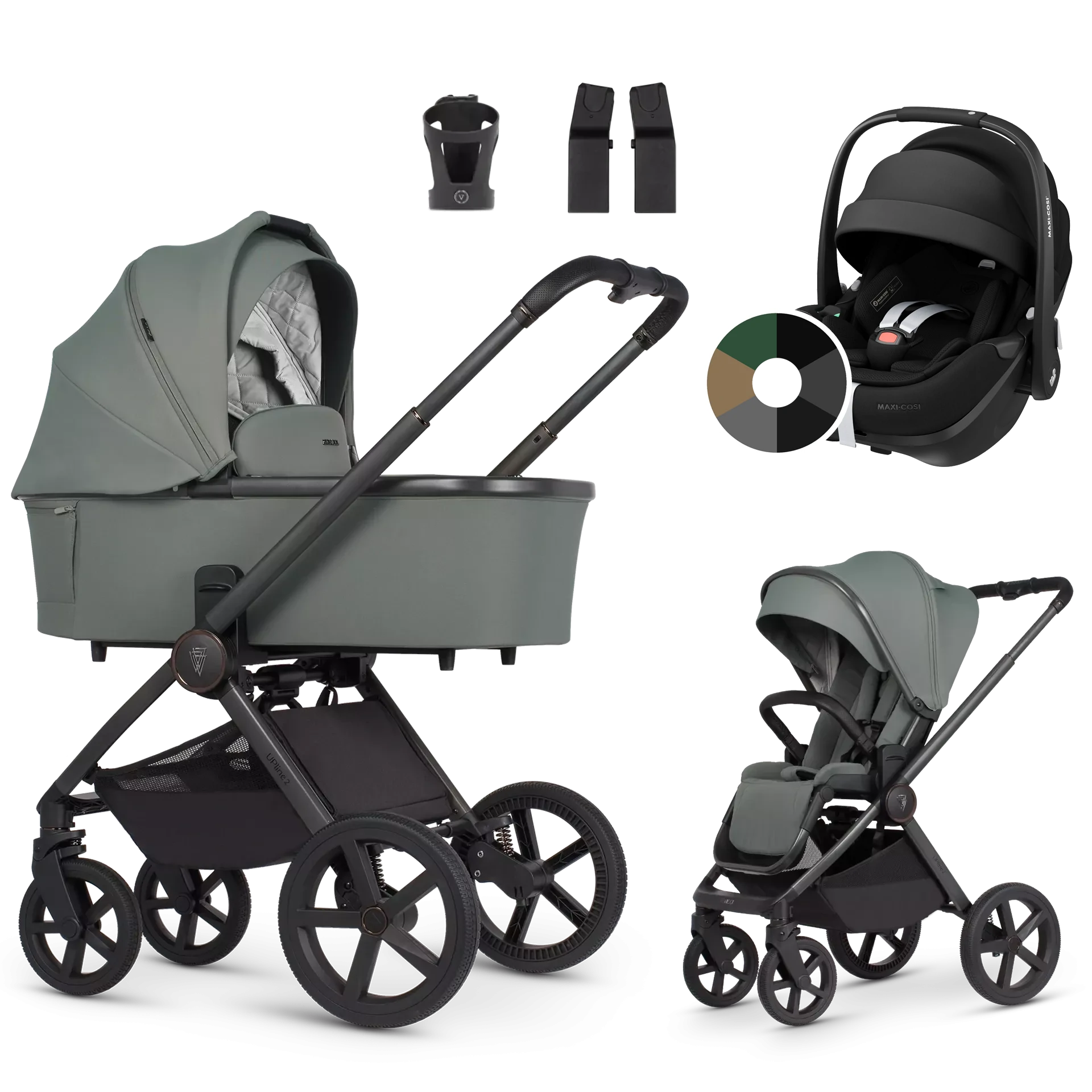 Venicci Upline 2 + Maxi-Cosi Pebble 360 Pro2 +AKCESORIA - 3w1 | Aloe