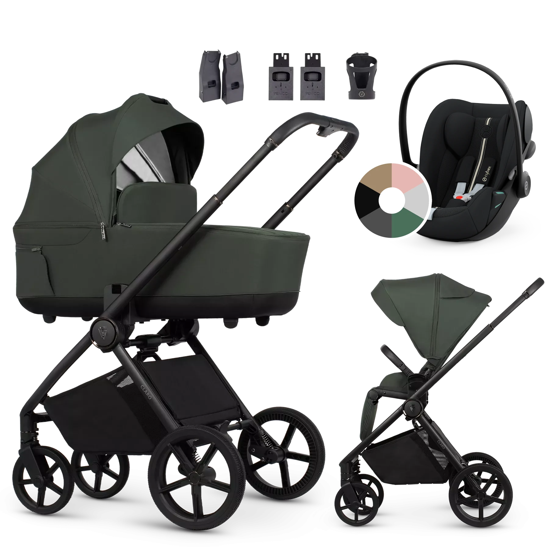 Venicci Claro + Cybex Cloud G i-Size +AKCESORIA - 3w1 | Forest