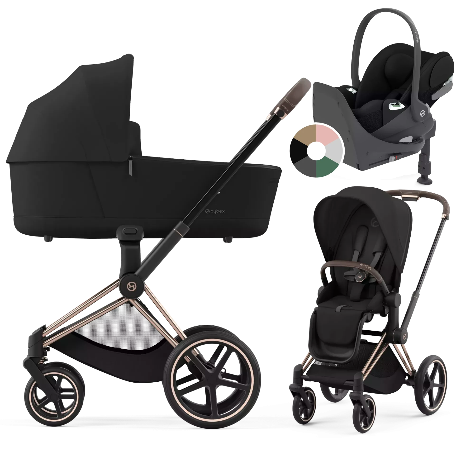 Cybex Priam 4.0 + Cybex Cloud T i-Size + baza T - 4w1 | Sepia Black (Rosegold Frame)