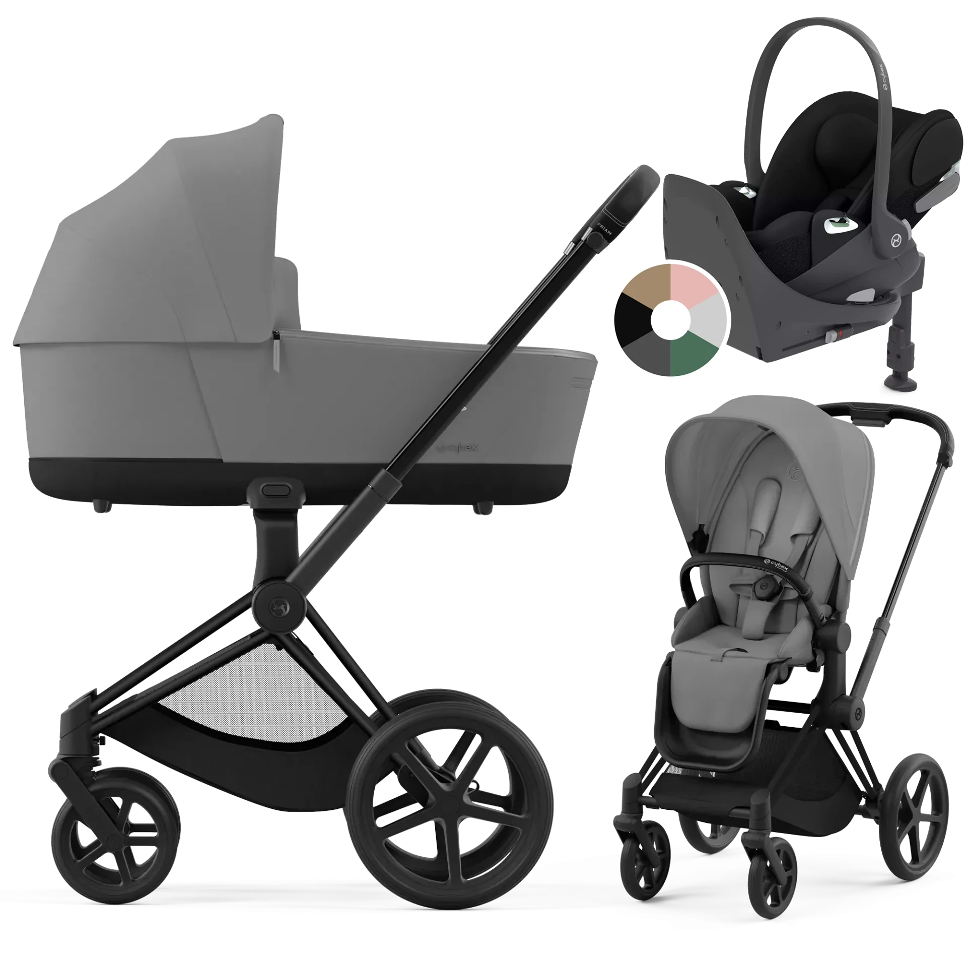 Cybex Priam 4.0 + Cybex Cloud T i-Size + baza T - 4w1 | Mirage Grey (Matt Black Frame)