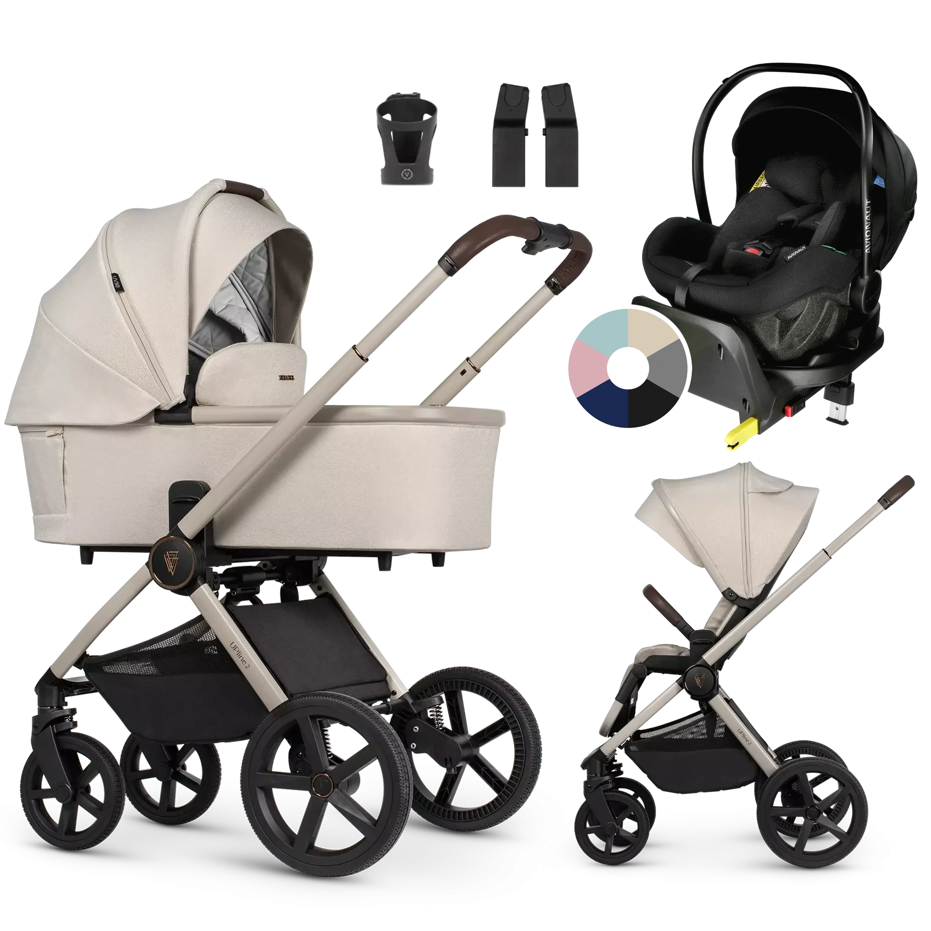 Venicci Upline 2 + Avionaut Pixel Pro 2.0 C + baza IQ Orbit +AKCESORIA - 4w1 | Stone Beige