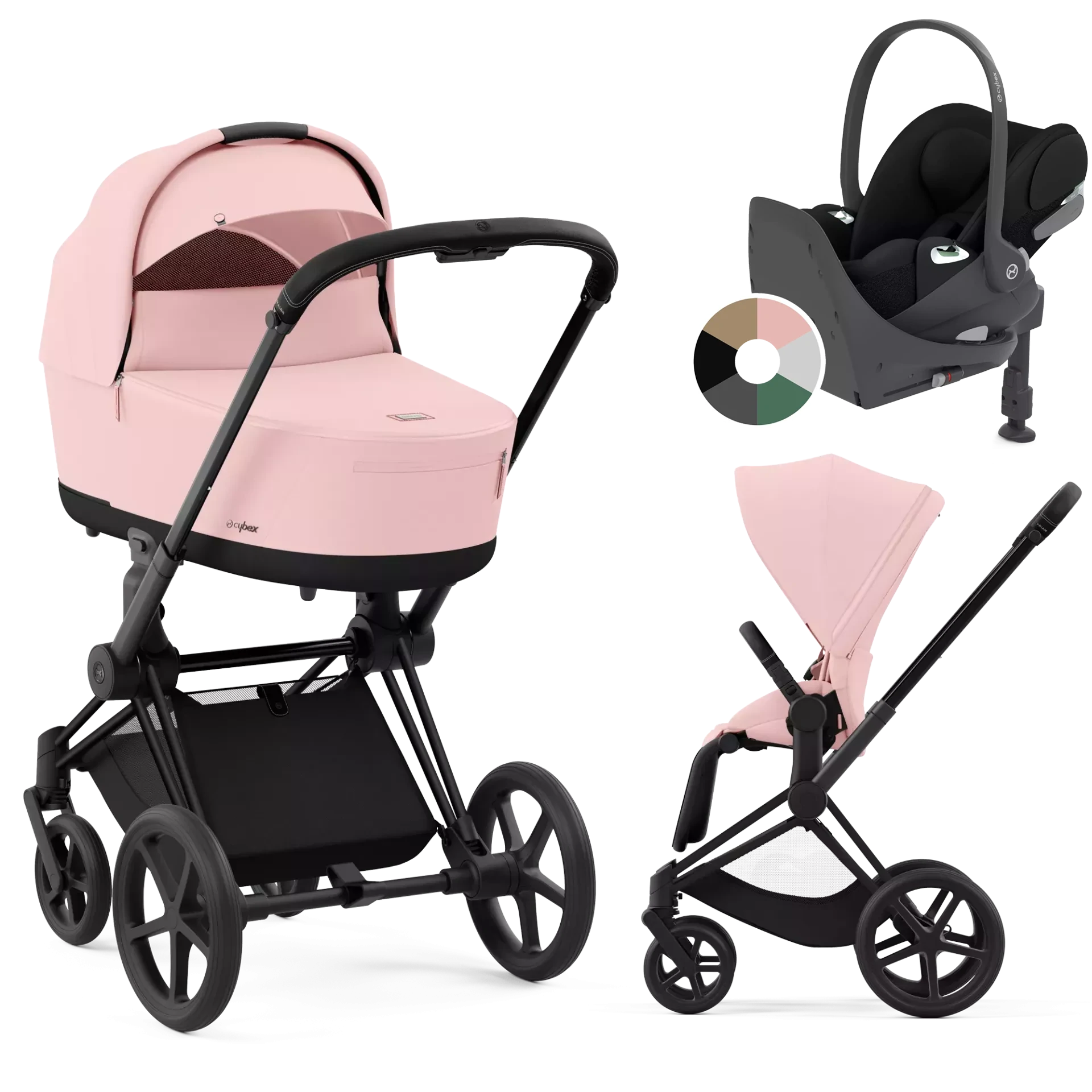 Cybex Priam 4.0 + Cybex Cloud T i-Size + baza T - 4w1 | Peach Pink (Matt Black Frame)