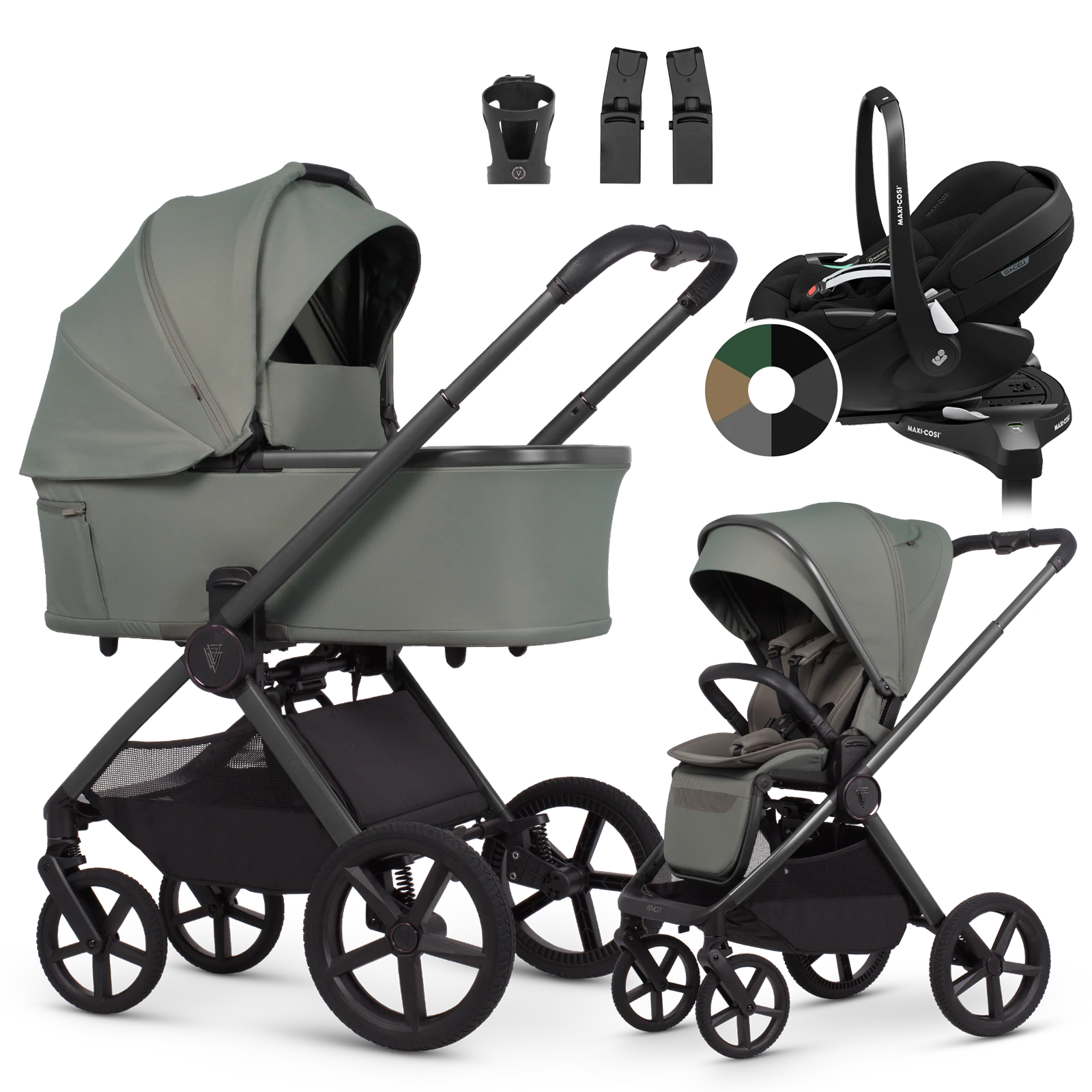 Venicci Upline 3 + Maxi-Cosi Pebble 360 Pro2 + baza + AKCESORIA - 4w1 | Aloe