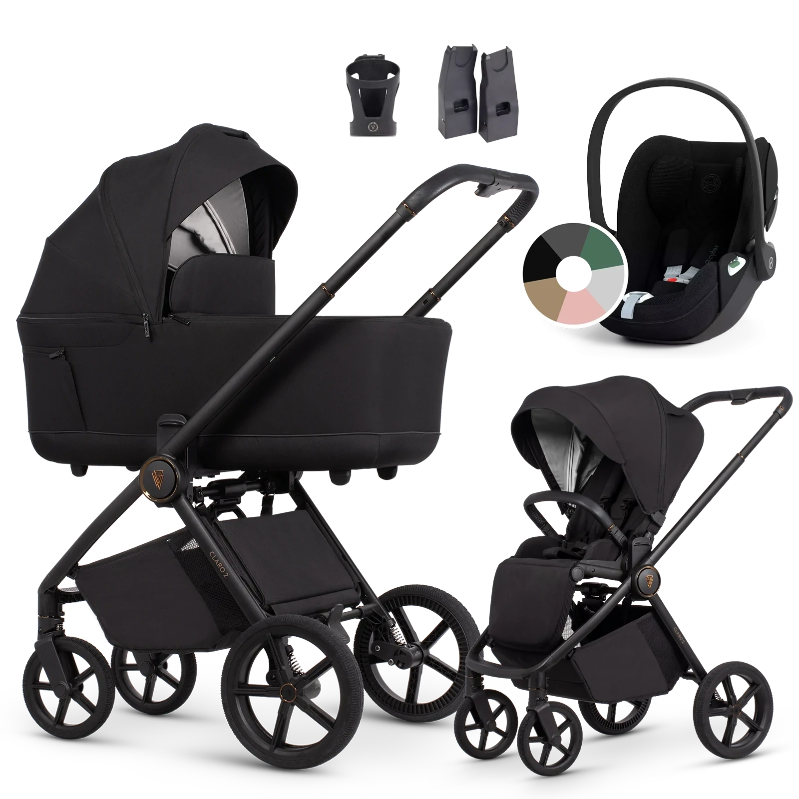 Venicci Claro 2 + Cybex Cloud T i-Size + AKCESORIA - 3w1 | Noir