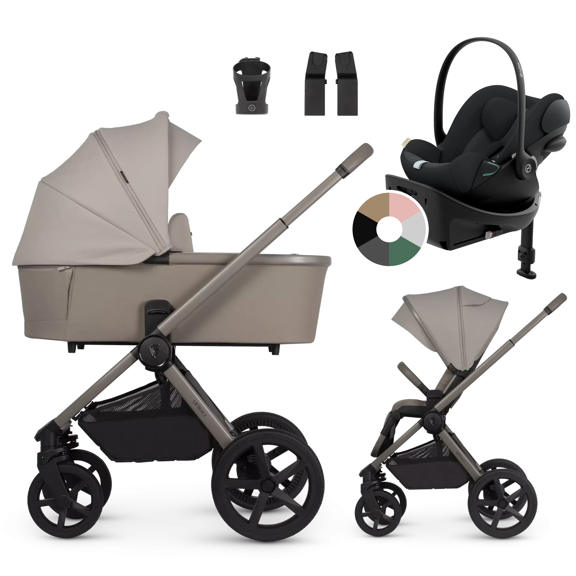 Venicci Upline 2 + Cybex Cloud G + baza G +AKCESORIA - 4w1 | Taupe