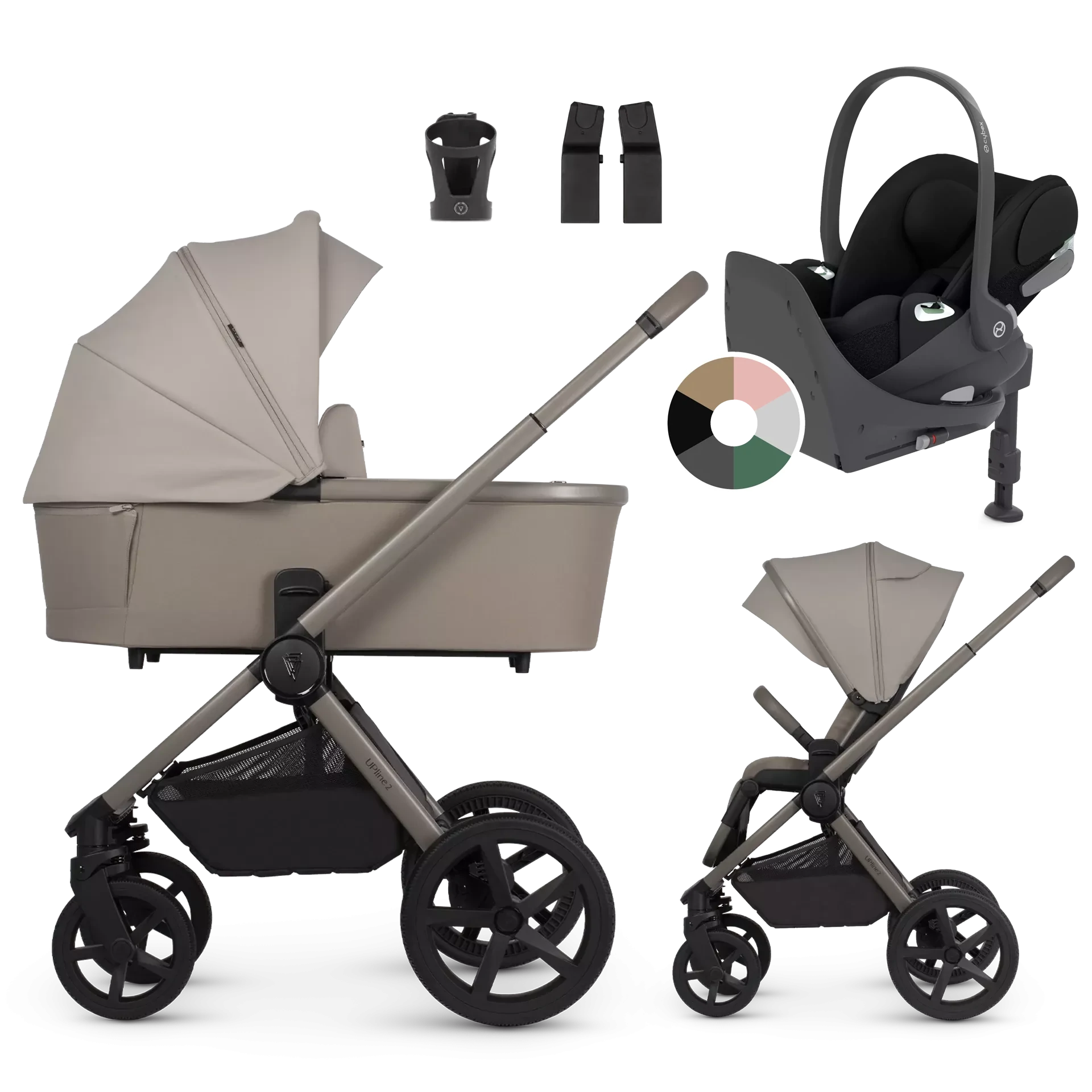 Venicci Upline 2 + Cybex Cloud T + baza T +AKCESORIA - 4w1 | Taupe