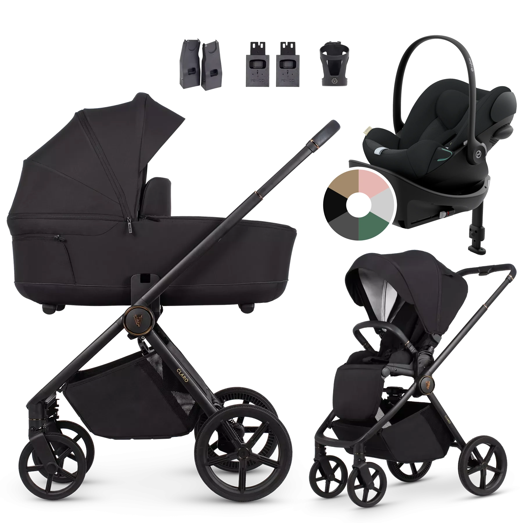 Venicci Claro + Cybex Cloud G + baza G +AKCESORIA - 4w1 | Noir