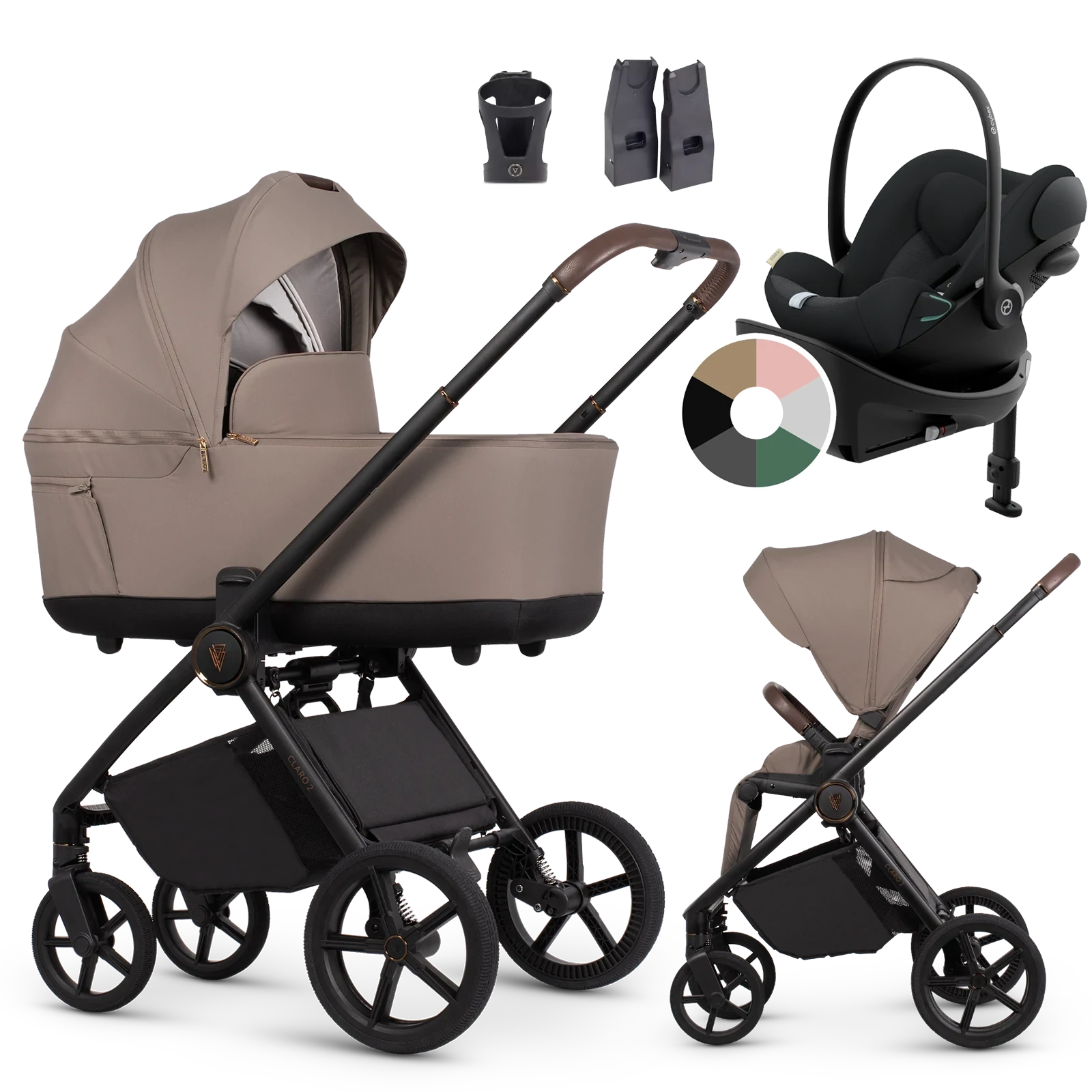 Venicci Claro 2 + Cybex Cloud G3 + baza G3 + AKCESORIA - 4w1 | Almond