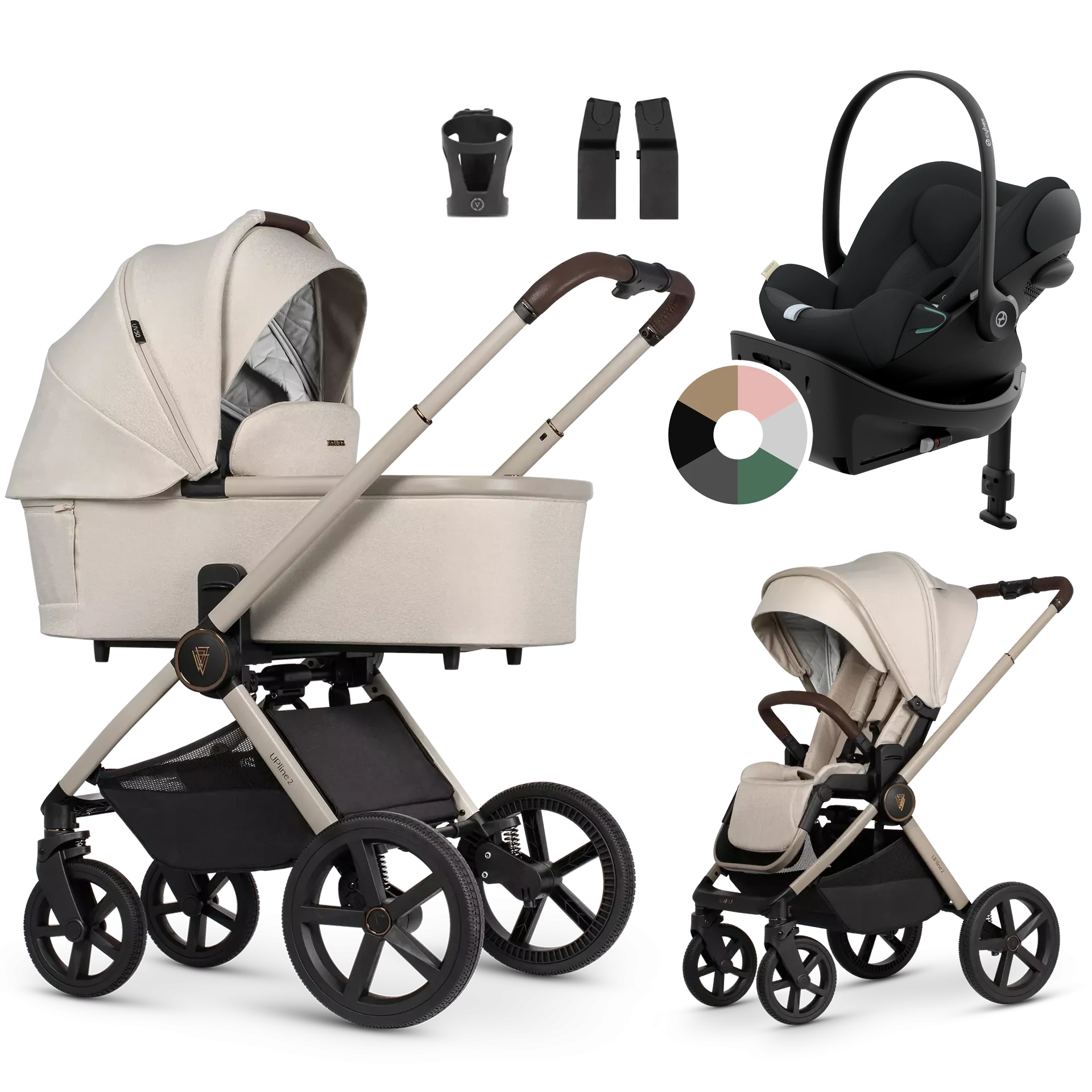 Venicci Upline 2 + Cybex Cloud G + baza G +AKCESORIA - 4w1 | Stone Beige