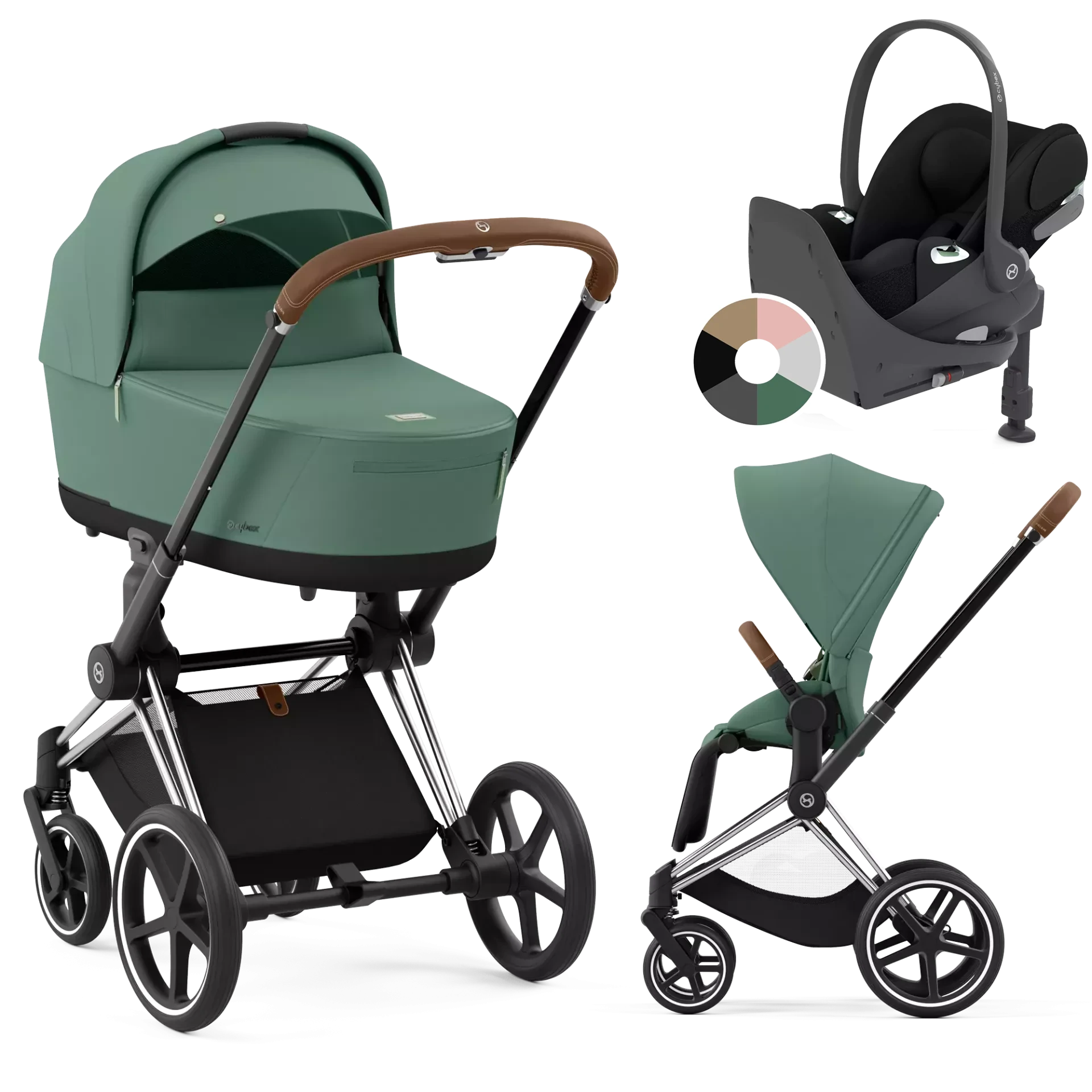Cybex Priam 4.0 + Cybex Cloud T i-Size + baza T - 4w1 | Leaf Green (Chrome Brown Frame)