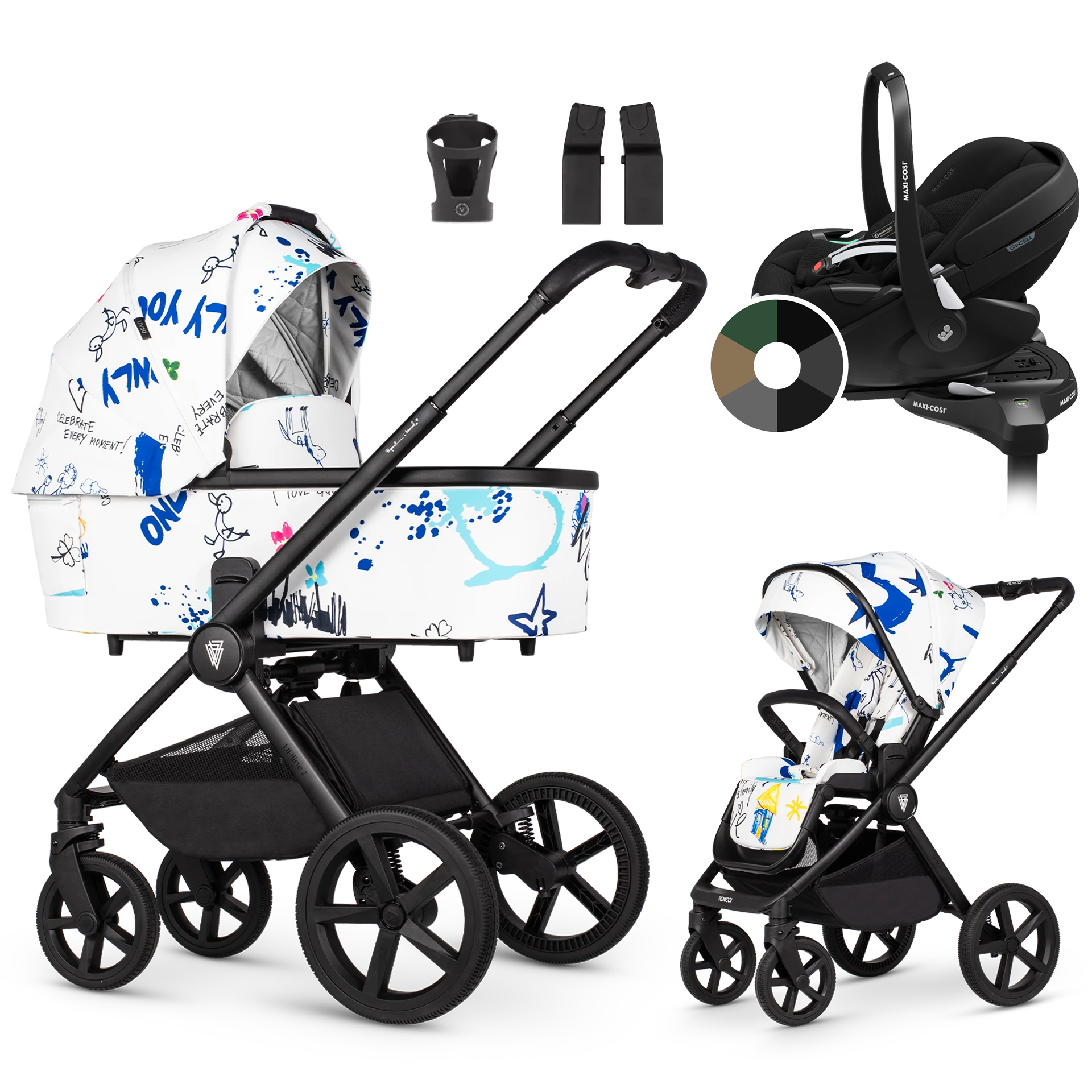 Venicci Upline 2 + Maxi-Cosi Pebble 360 Pro2 + baza +AKCESORIA - 4w1 | White