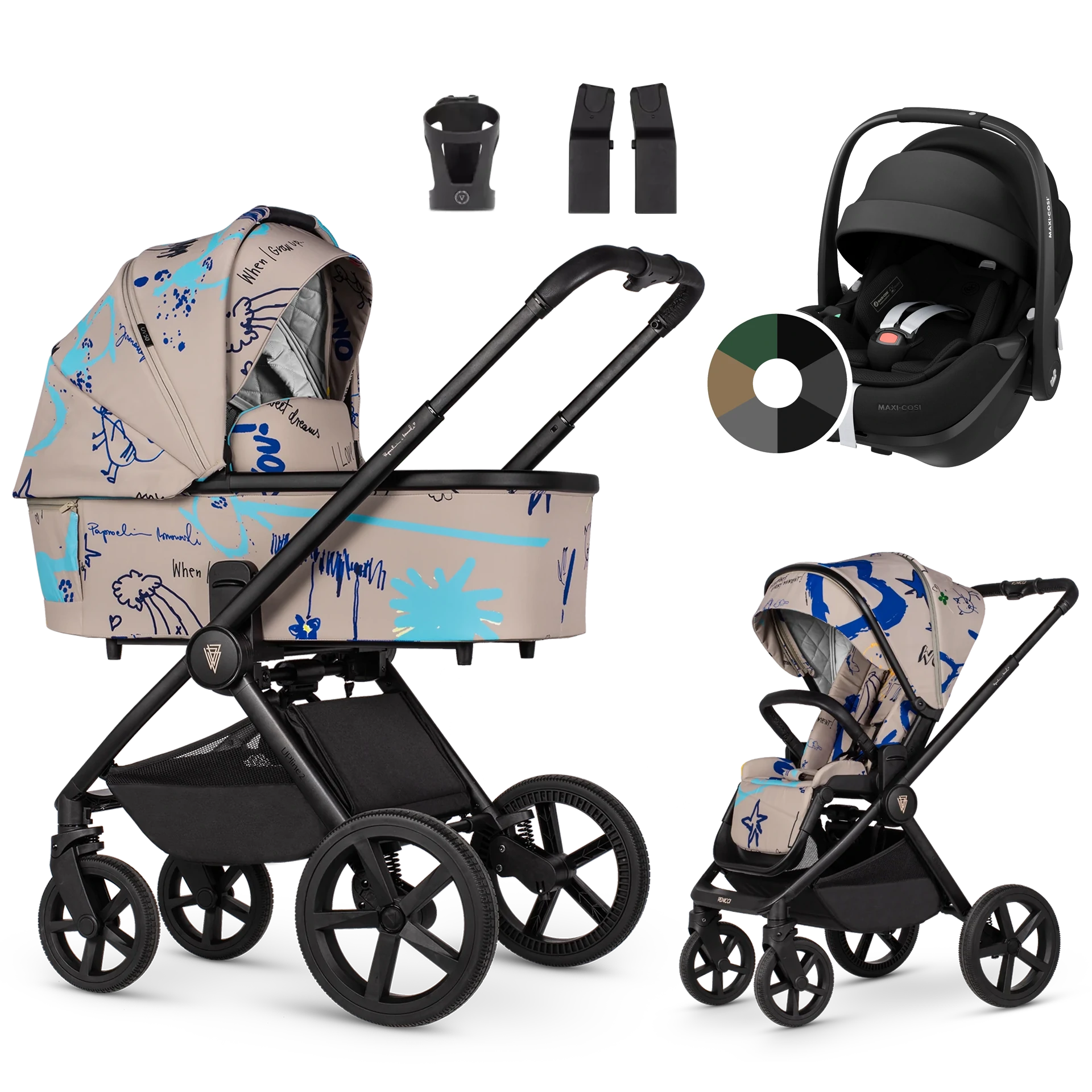 Venicci Upline 2 + Maxi-Cosi Pebble 360 Pro2 +AKCESORIA - 3w1 | Beige
