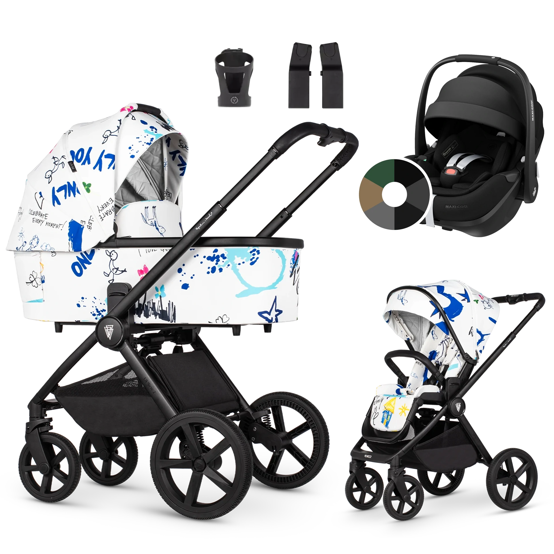 Venicci Upline 2 + Maxi-Cosi Pebble 360 Pro2 +AKCESORIA - 3w1 | White