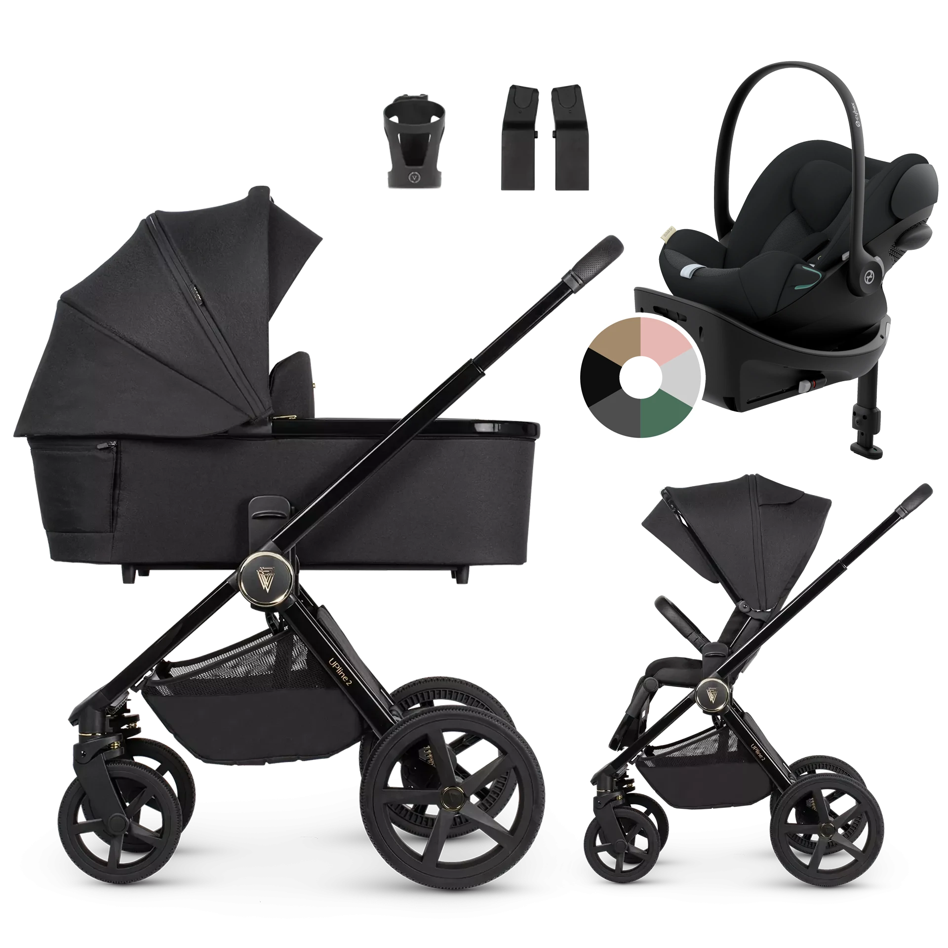 Venicci Upline 2 + Cybex Cloud G + baza G +AKCESORIA - 4w1 | All Black
