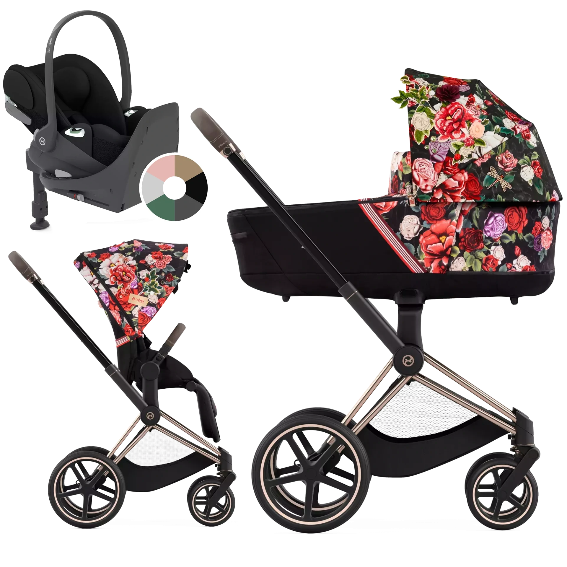 Cybex Priam 4.0 + Cybex Cloud T i-Size + baza T - 4w1 | Spring Blossom Dark - Fashion Collection