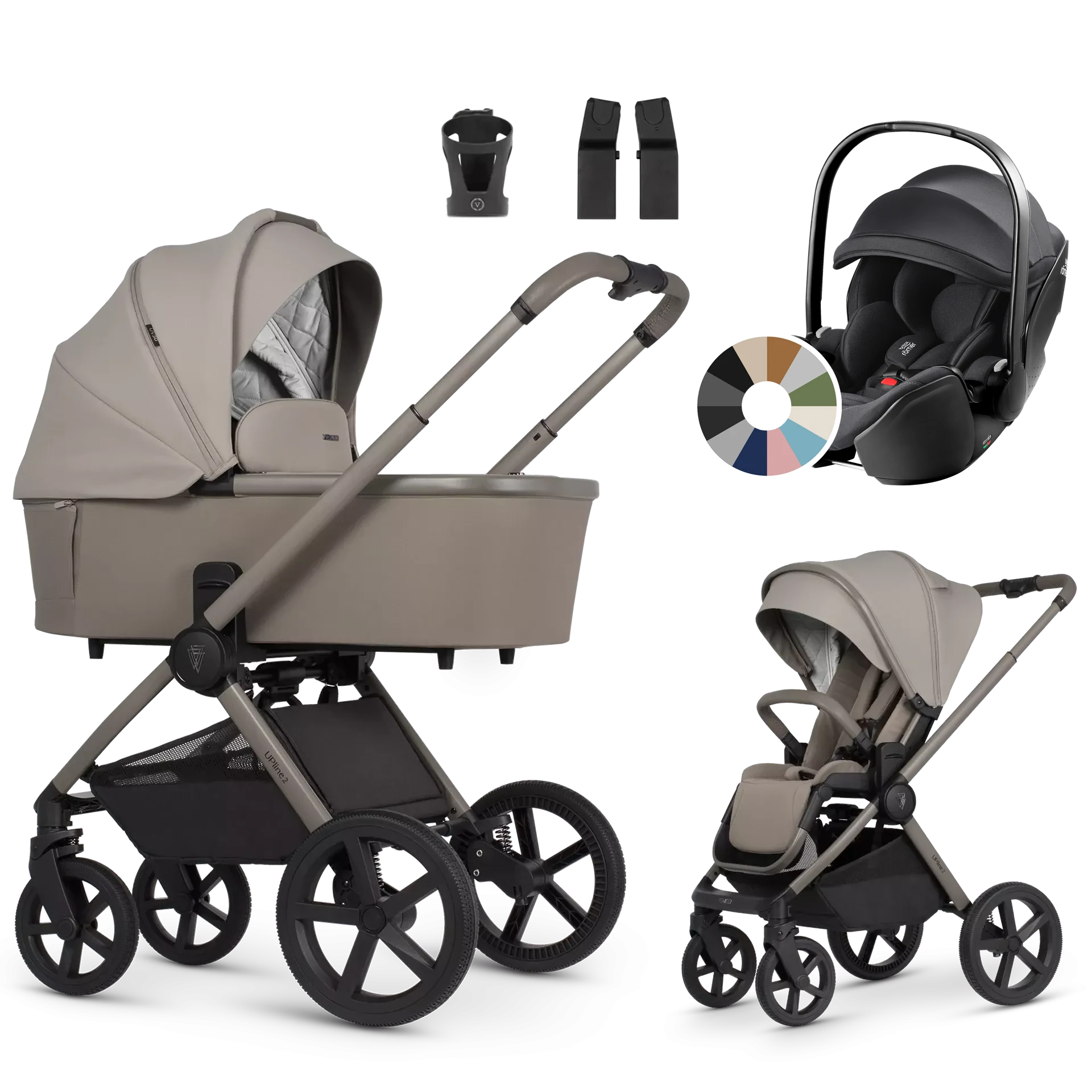 Venicci Upline 2 + Britax Römer Baby-Safe Pro +AKCESORIA - 3w1 | Taupe
