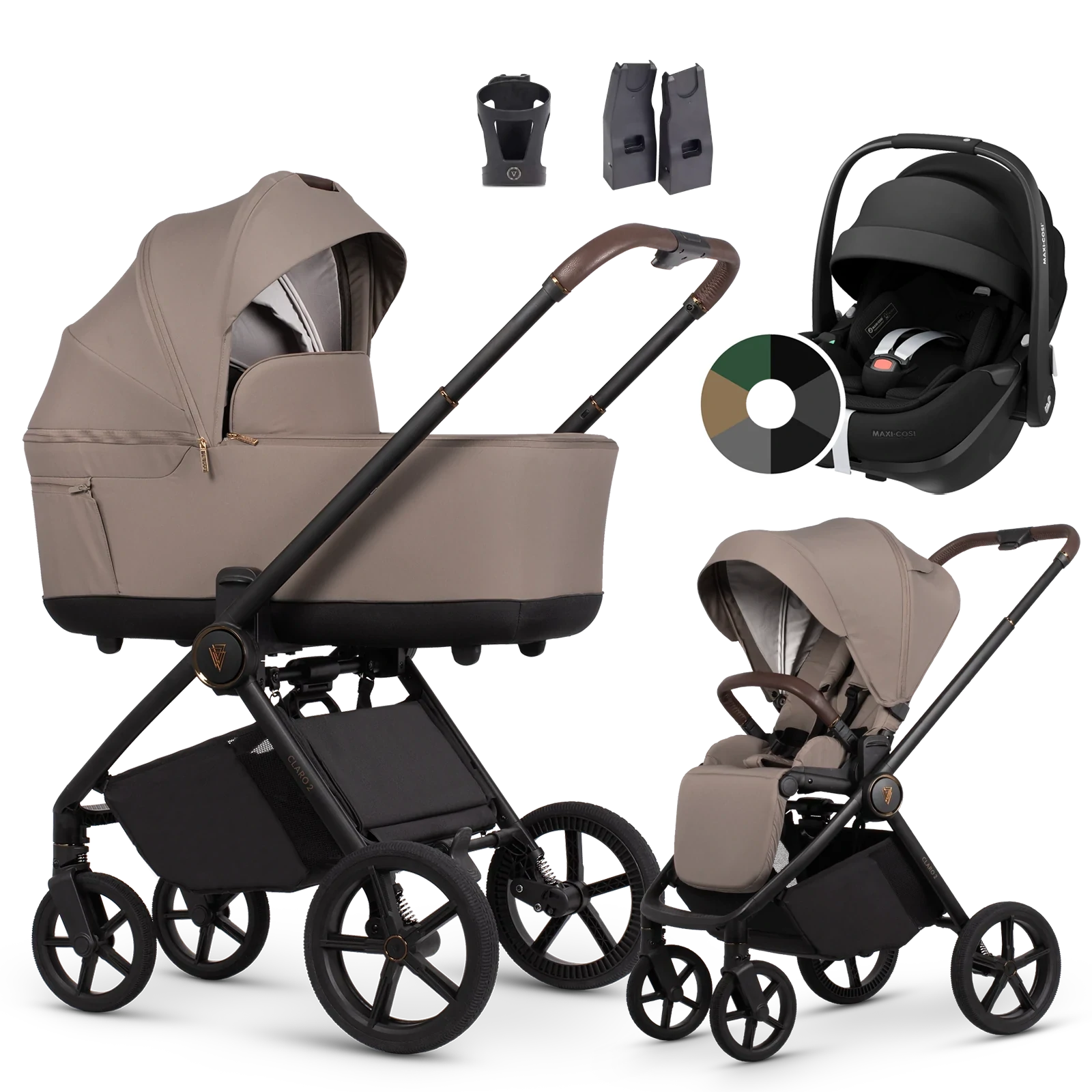 Venicci Claro 2 + Maxi-Cosi Pebble 360 Pro2 + AKCESORIA - 3w1 | Almond