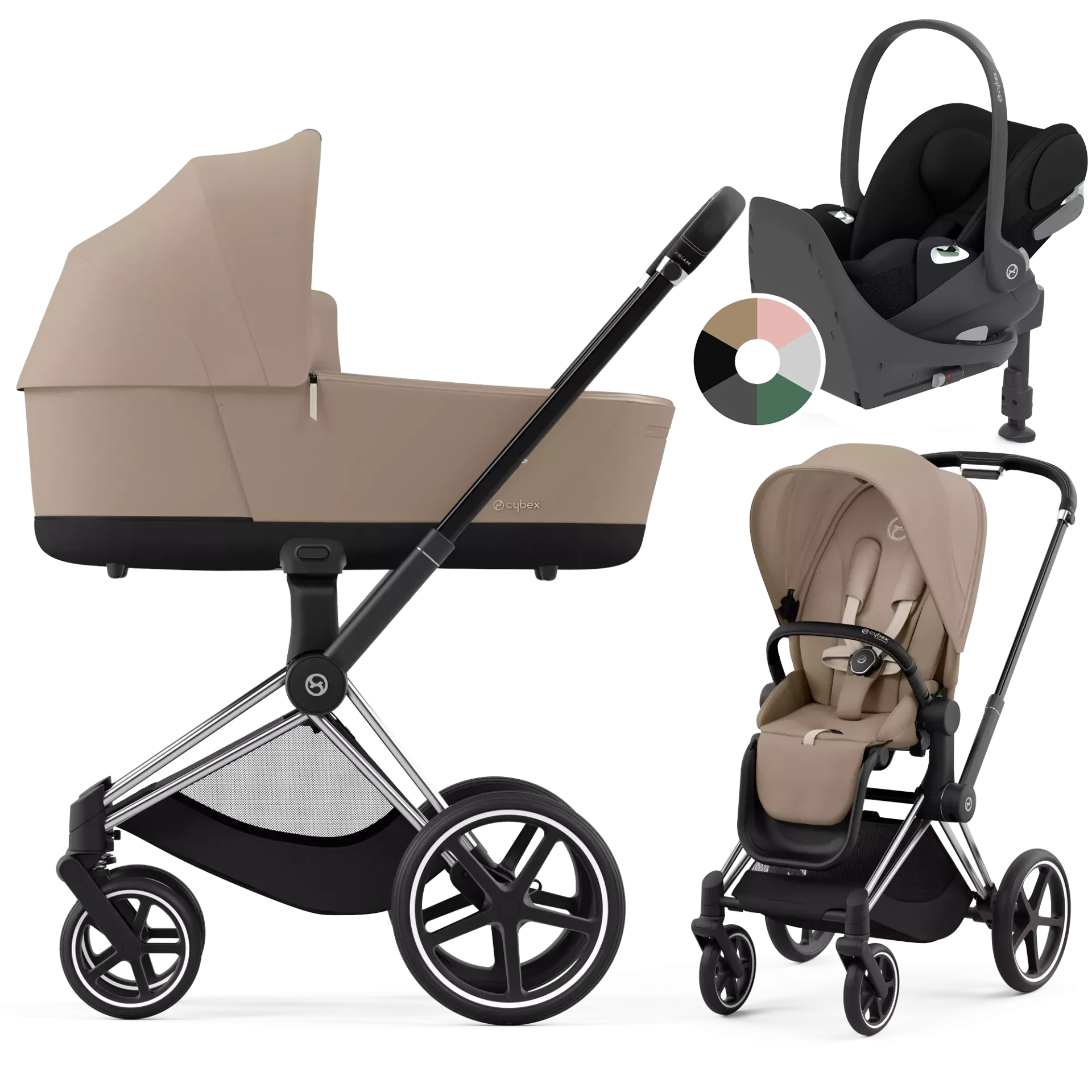 Cybex Priam 4.0 + Cybex Cloud T i-Size + baza T - 4w1 | Cozy Beige (Chrome Black Frame)