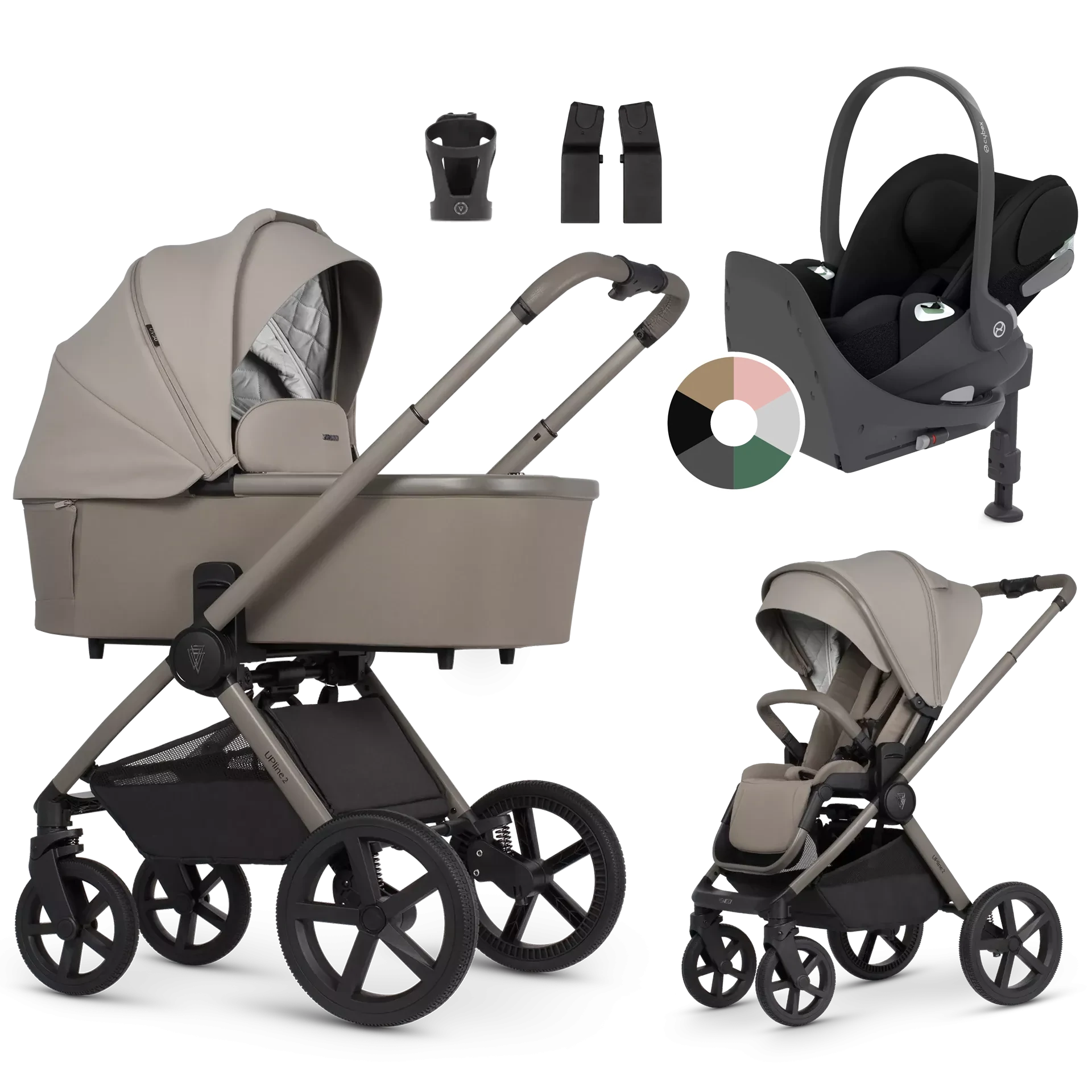 Venicci Upline 2 + Cybex Cloud T + baza T +AKCESORIA - 4w1 | Taupe