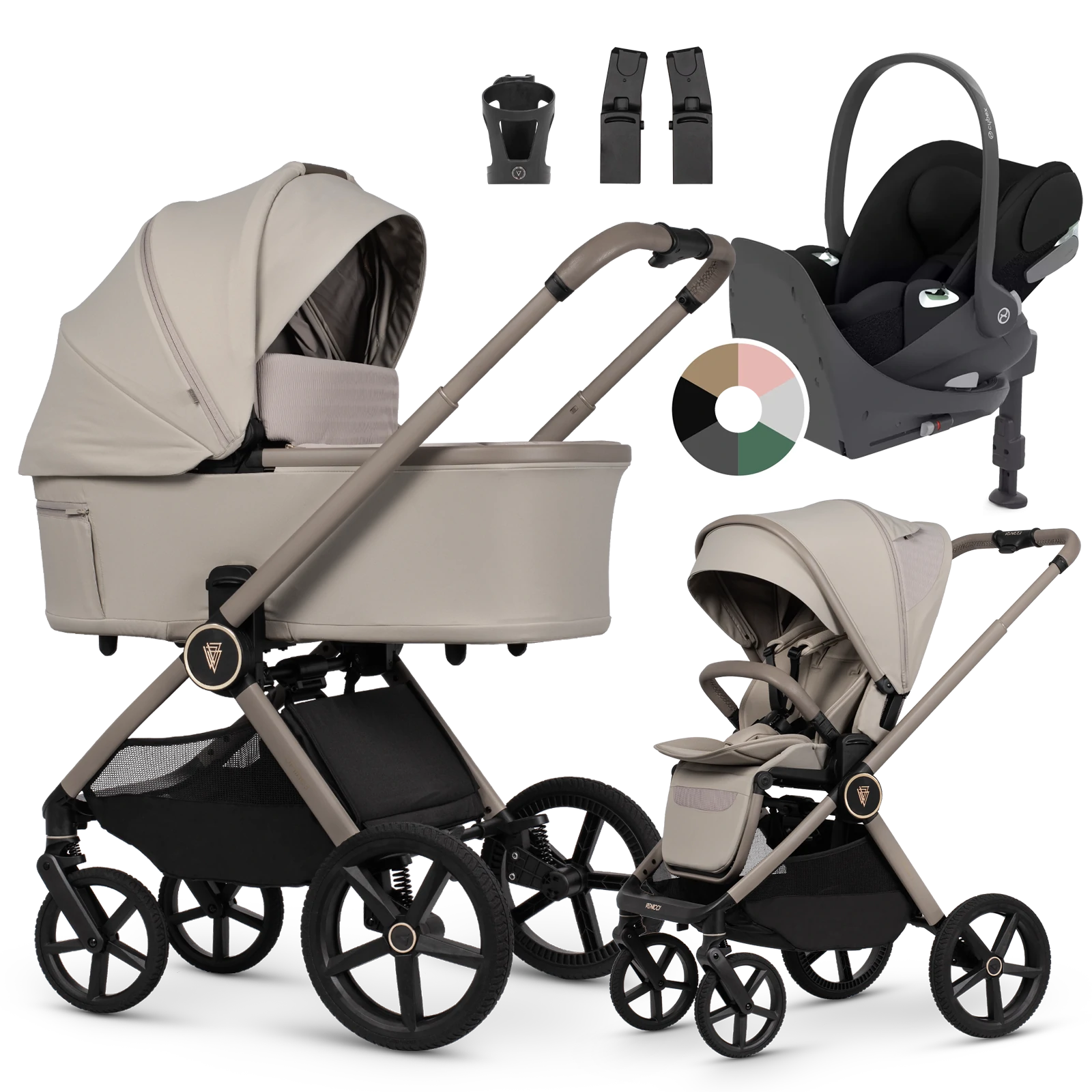 Venicci Upline 3 + Cybex Cloud T + baza T + AKCESORIA - 4w1 | Pebble