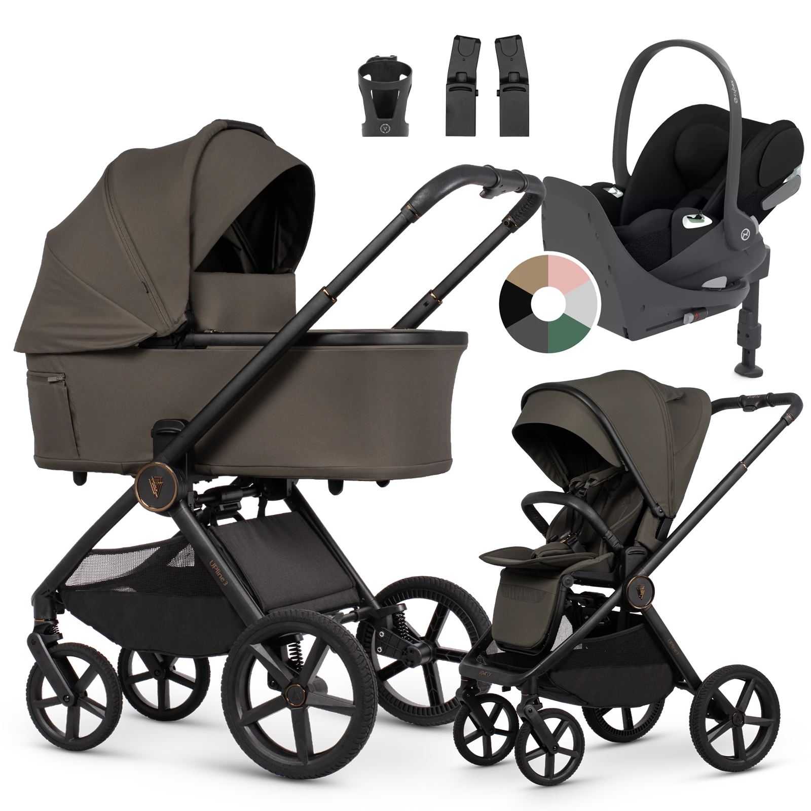Venicci Upline 3 + Cybex Cloud T + baza T + AKCESORIA - 4w1 | Truffle