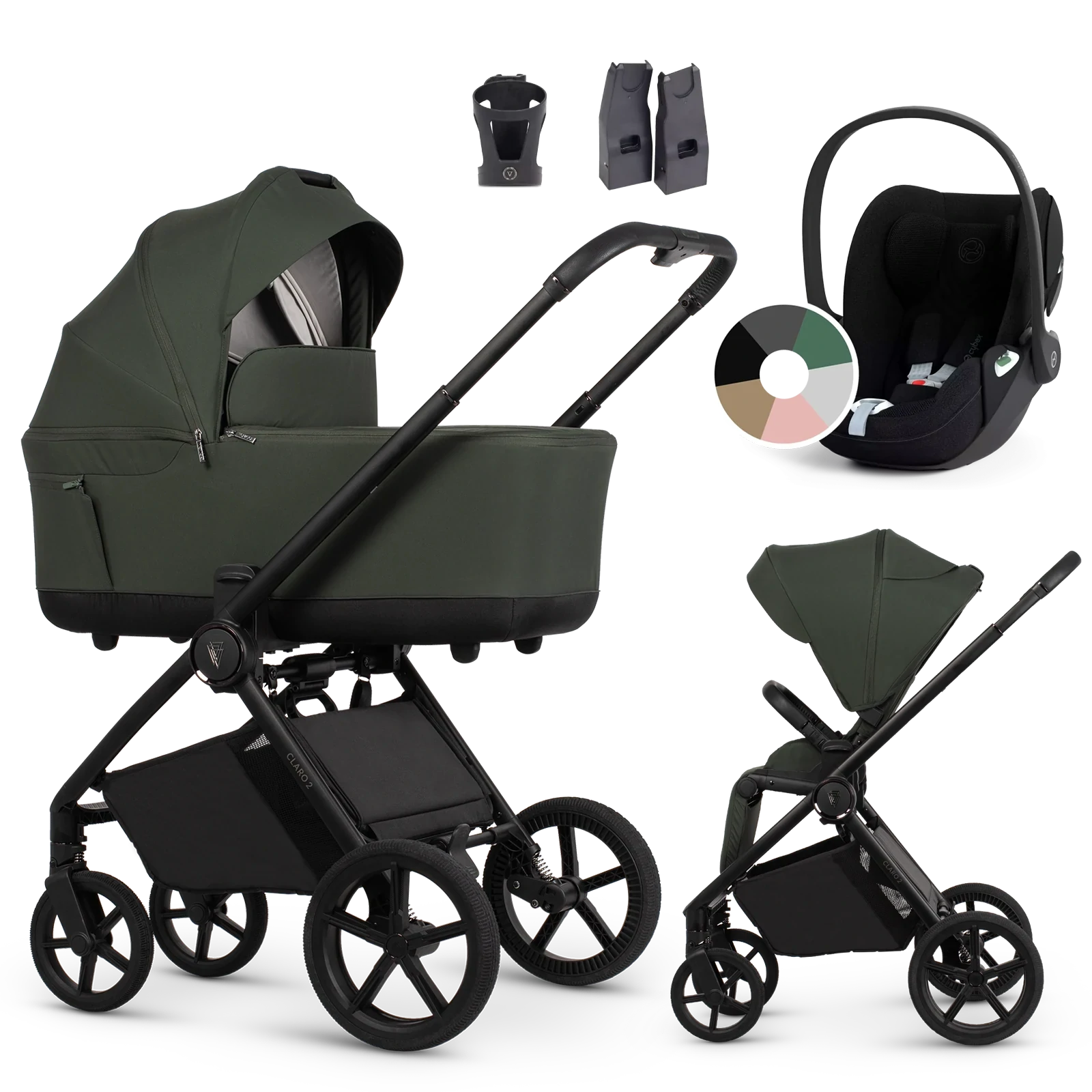 Venicci Claro 2 + Cybex Cloud T i-Size + AKCESORIA - 3w1 | Forest