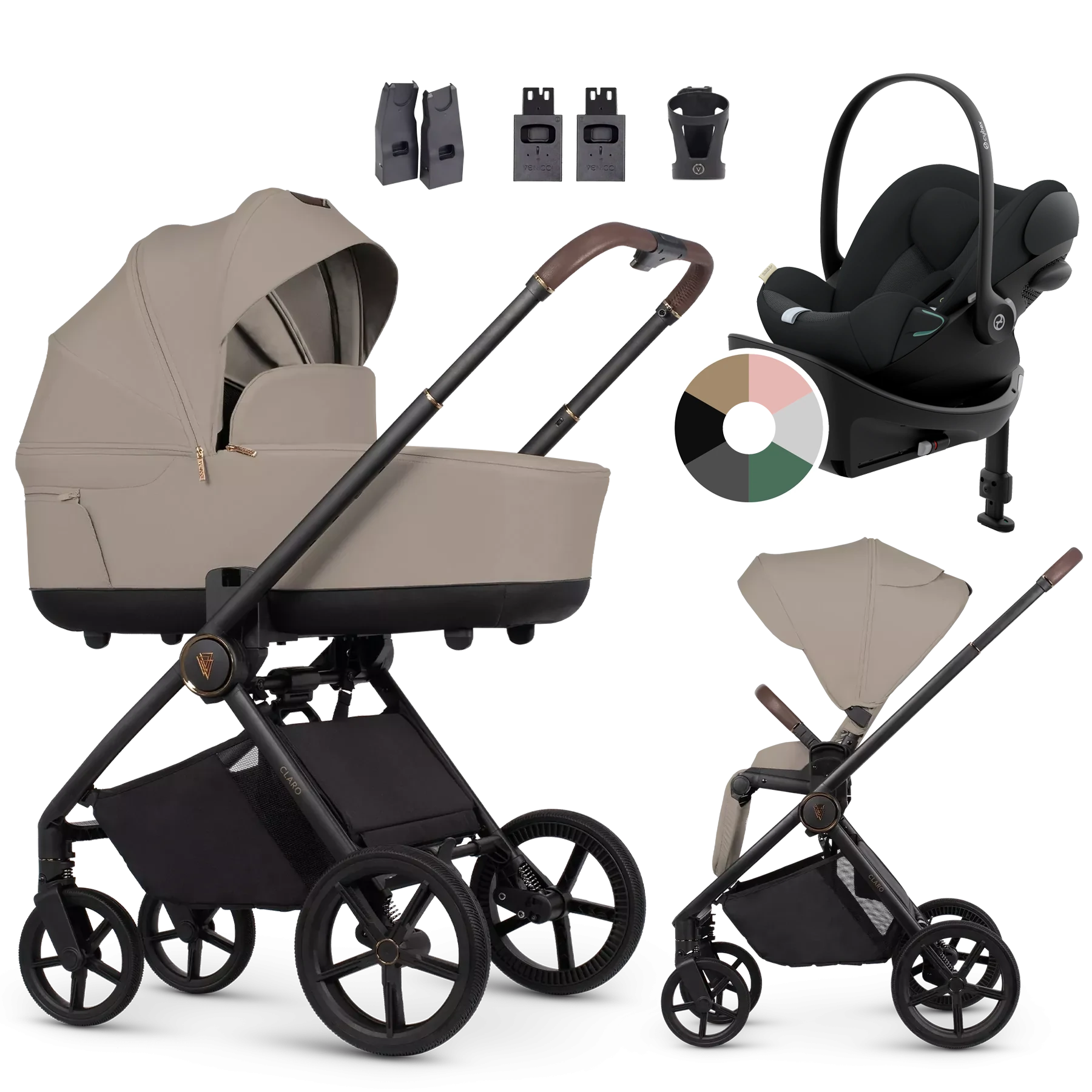 Venicci Claro + Cybex Cloud G + baza G +AKCESORIA - 4w1 | Vanilla