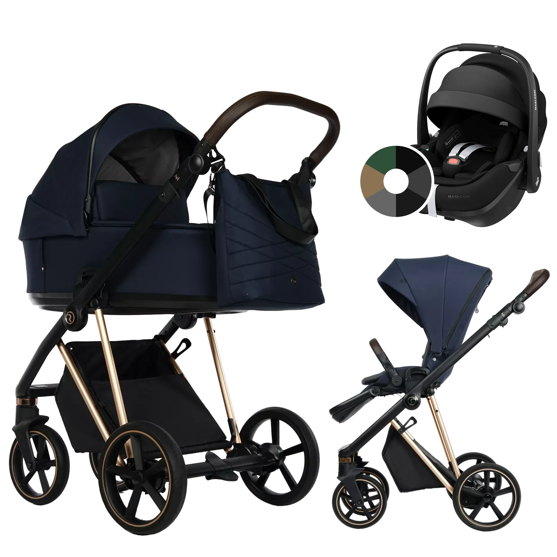 Roan Ivi 2.0 + Maxi-Cosi Pebble 360 Pro2 +GRATIS - 3w1 | Mystic Blue Rosegold
