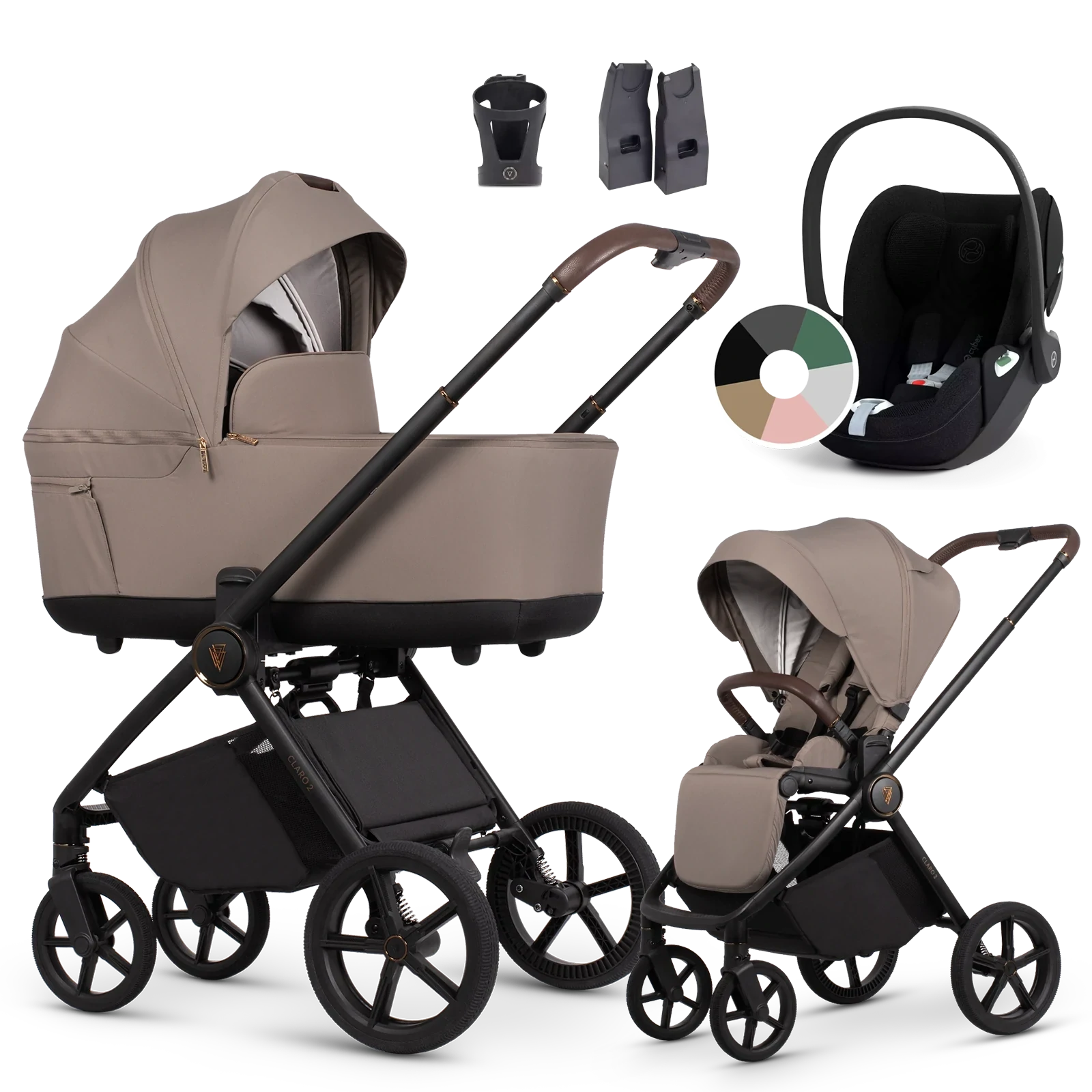 Venicci Claro 2 + Cybex Cloud T i-Size + AKCESORIA - 3w1 | Almond