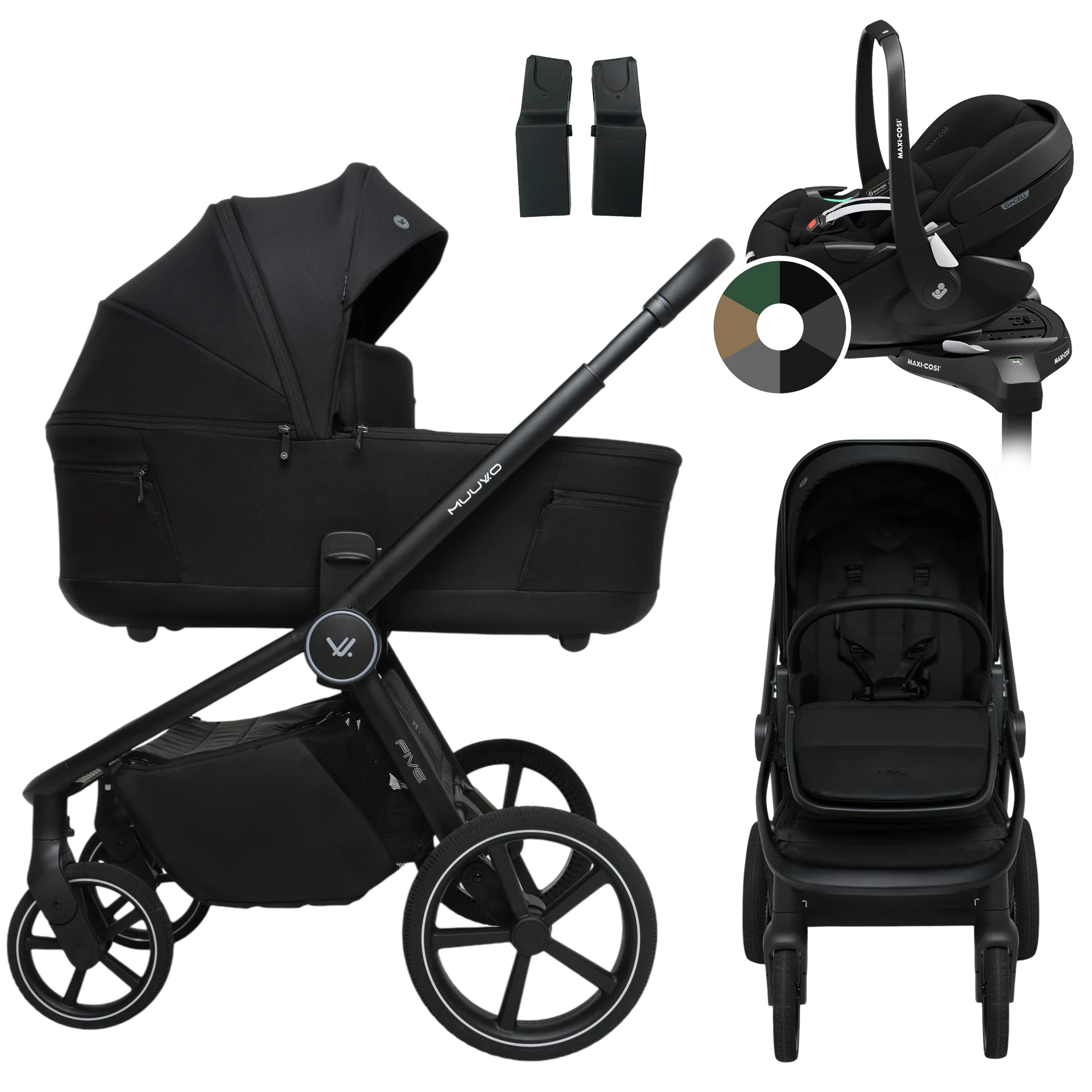 Muuvo Five + Maxi-Cosi Pebble 360 Pro2 + baza +GRATIS - 4w1 | Classic Black