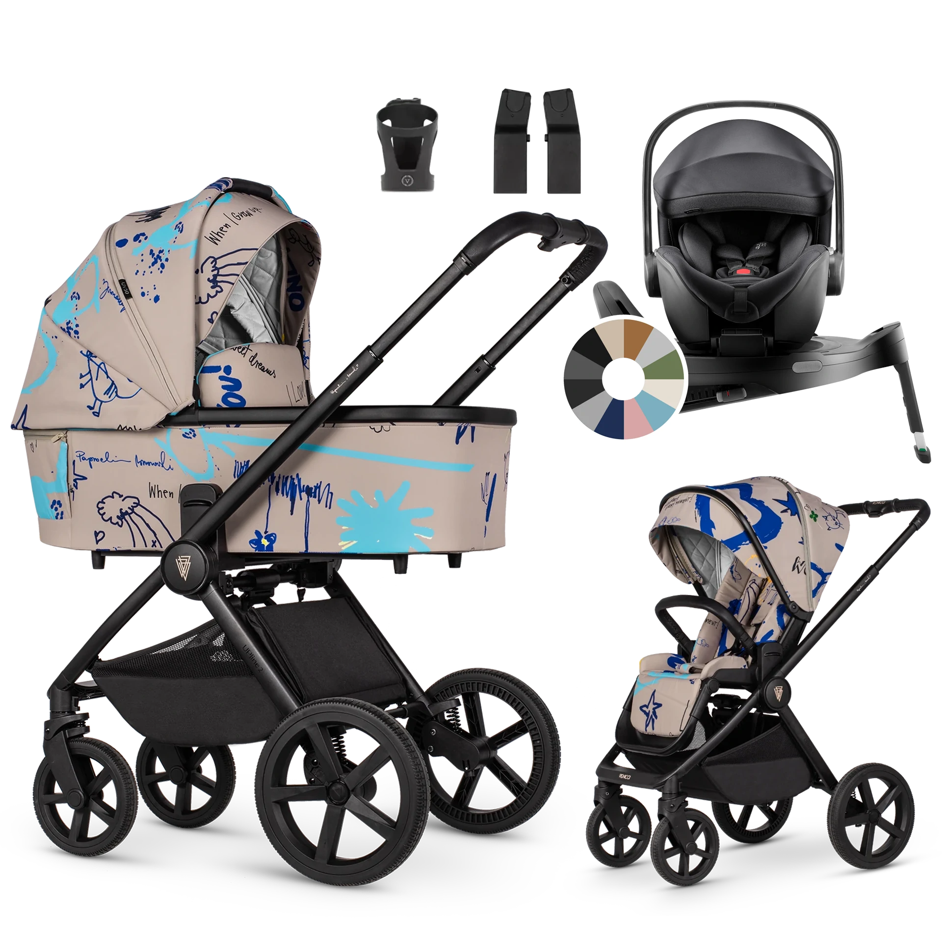 Venicci Upline 2 + Britax Römer Baby-Safe Pro + baza +AKCESORIA - 4w1 | Beige