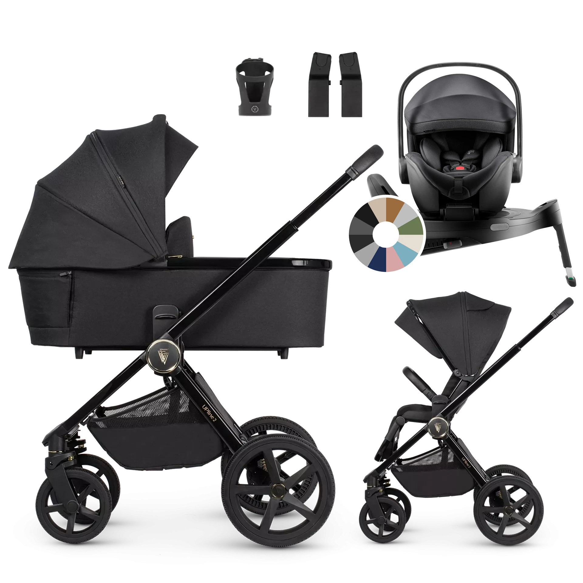 Venicci Upline 2 + Britax Römer Baby-Safe Pro + baza +AKCESORIA - 4w1 | All Black