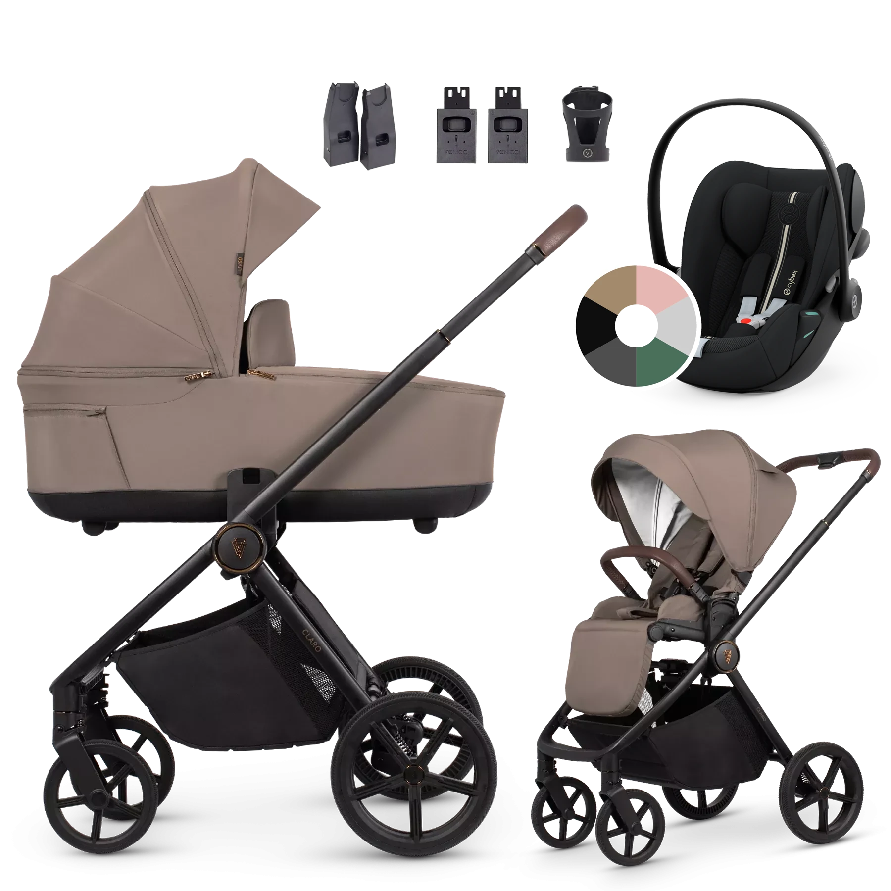 Venicci Claro + Cybex Cloud G i-Size +AKCESORIA - 3w1 | Almond