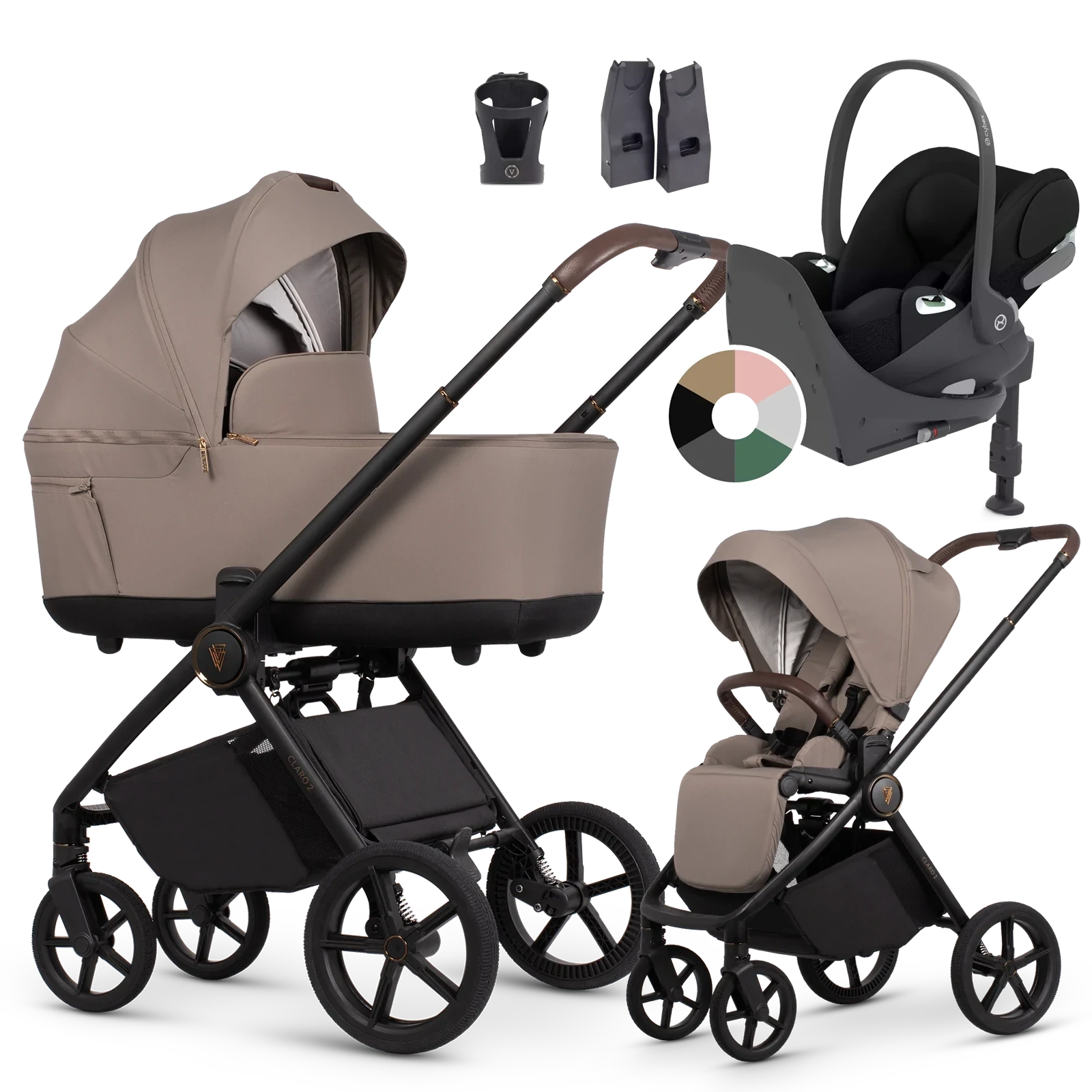 Venicci Claro 2 + Cybex Cloud T + baza T + AKCESORIA - 4w1 | Almond