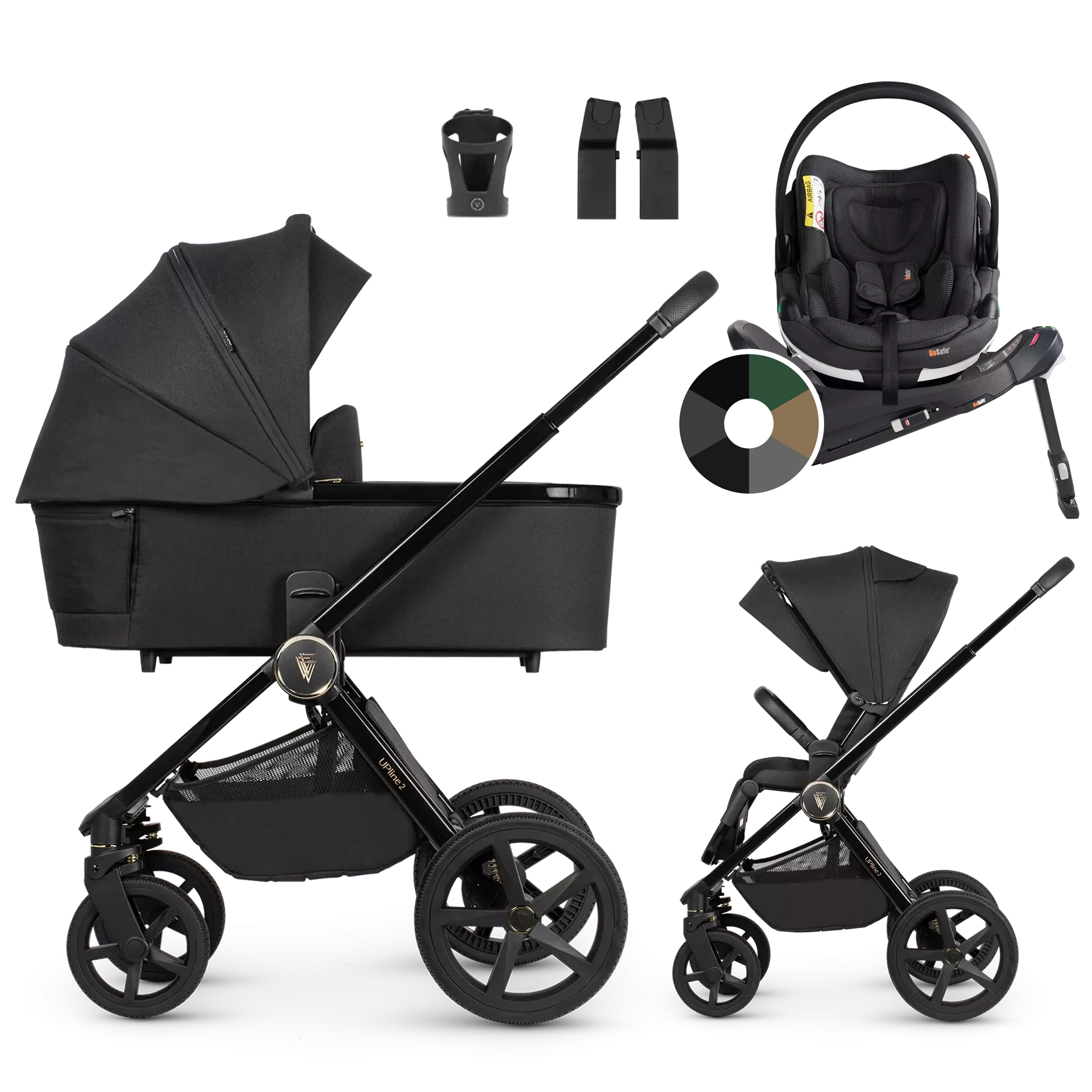 Venicci Upline 2 + BeSafe Go Beyond + baza Beyond +AKCESORIA - 4w1 | All Black
