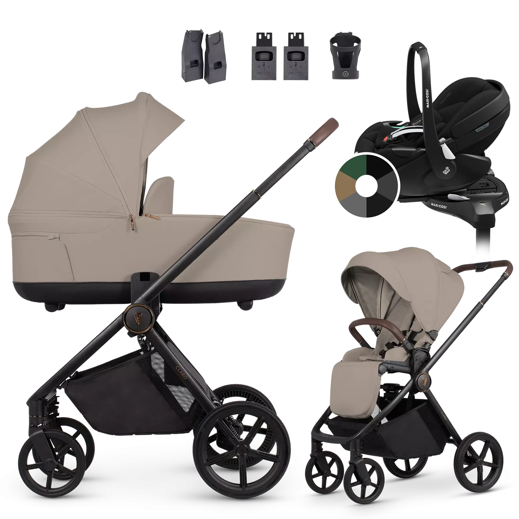 Venicci Claro + Maxi-Cosi Pebble 360 Pro2 + baza +AKCESORIA - 4w1 | Vanilla
