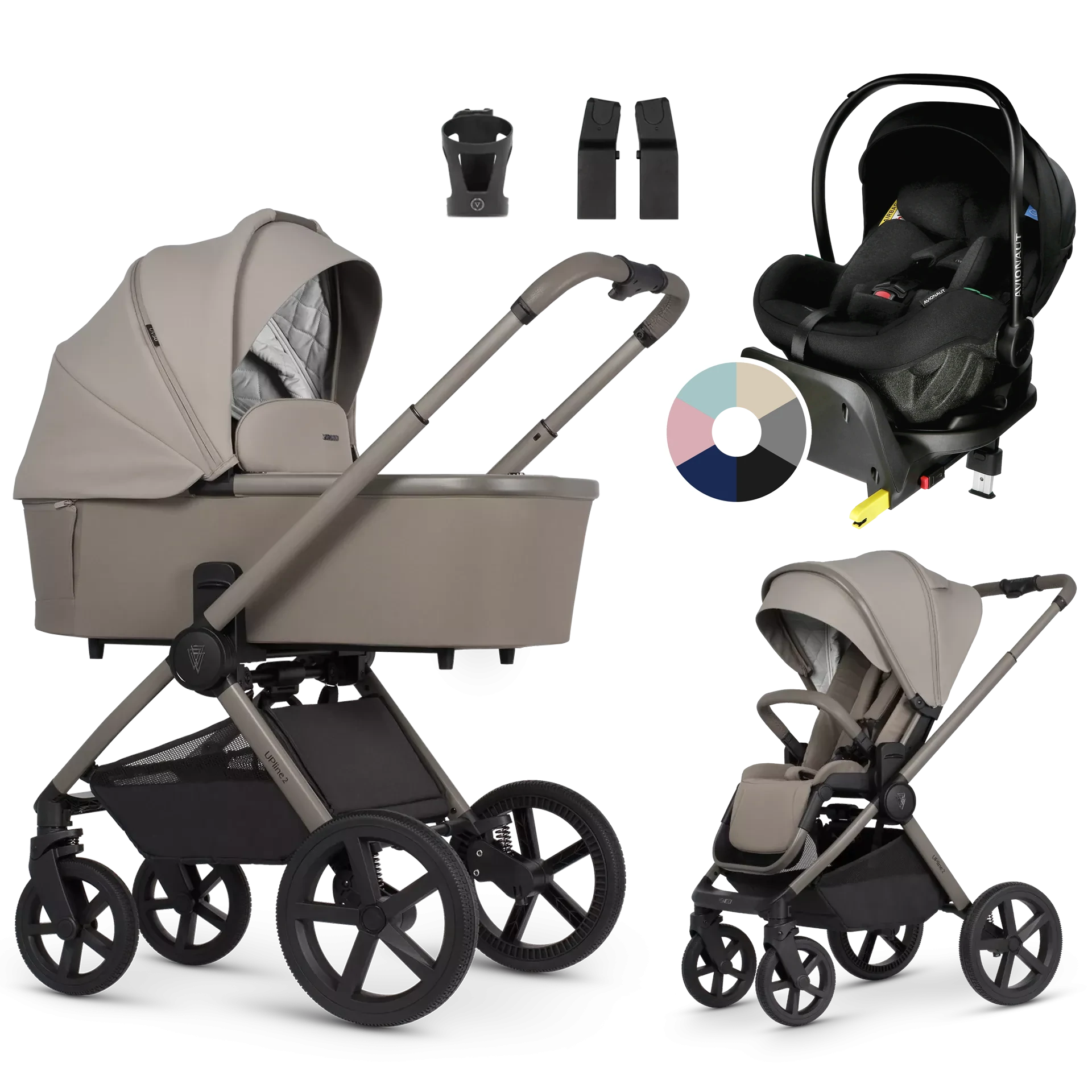 Venicci Upline 2 + Avionaut Pixel Pro 2.0 C + baza IQ Orbit +AKCESORIA - 4w1 | Taupe