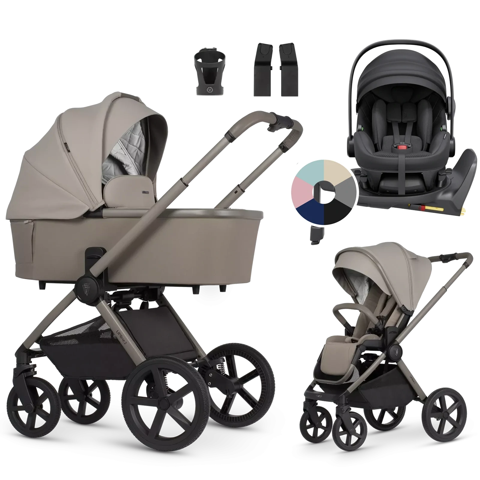 Venicci Upline 2 + Avionaut Pixel 3 + baza IQ Orbit + AKCESORIA - 4w1 | Taupe
