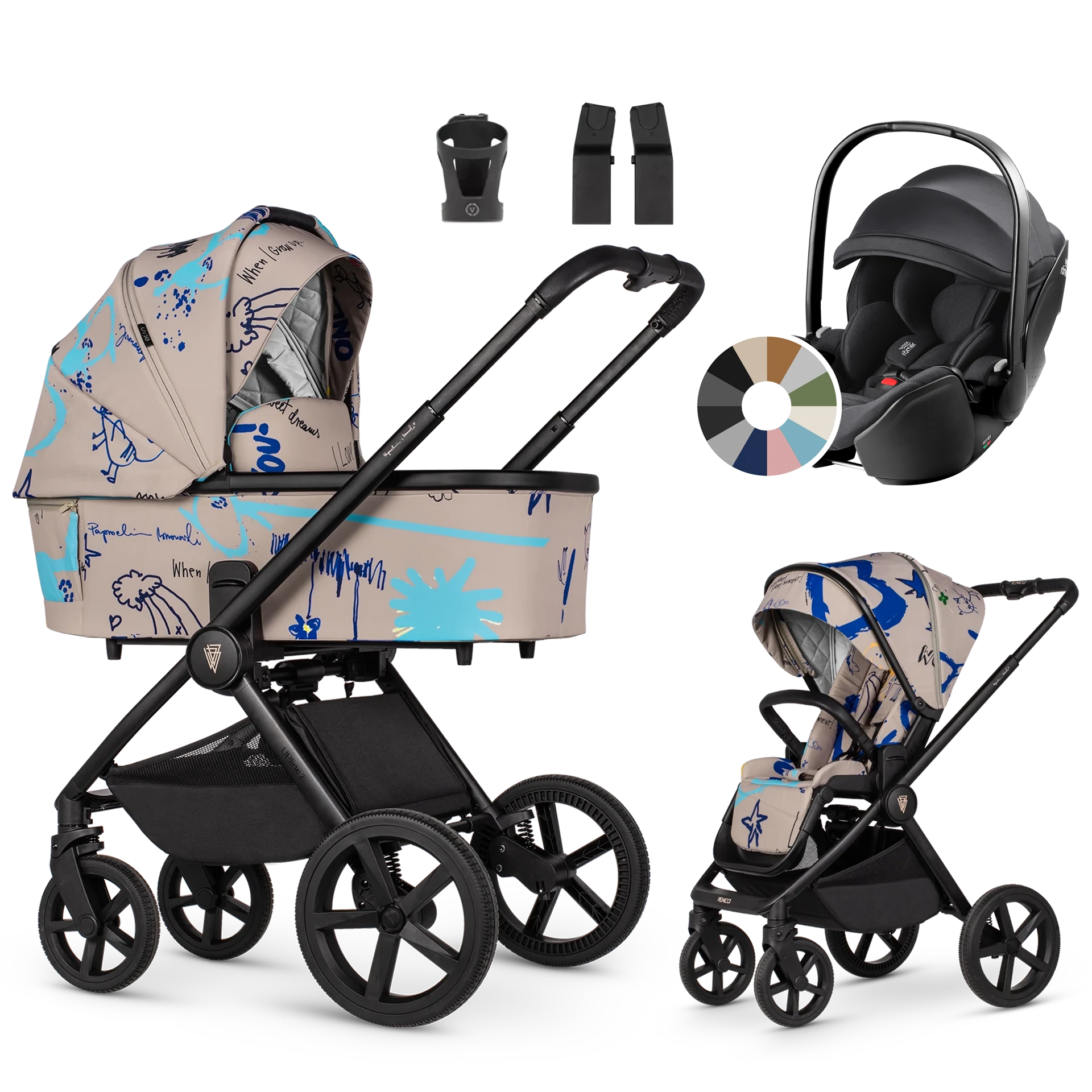 Venicci Upline 2 + Britax Römer Baby-Safe Pro +AKCESORIA - 3w1 | Beige