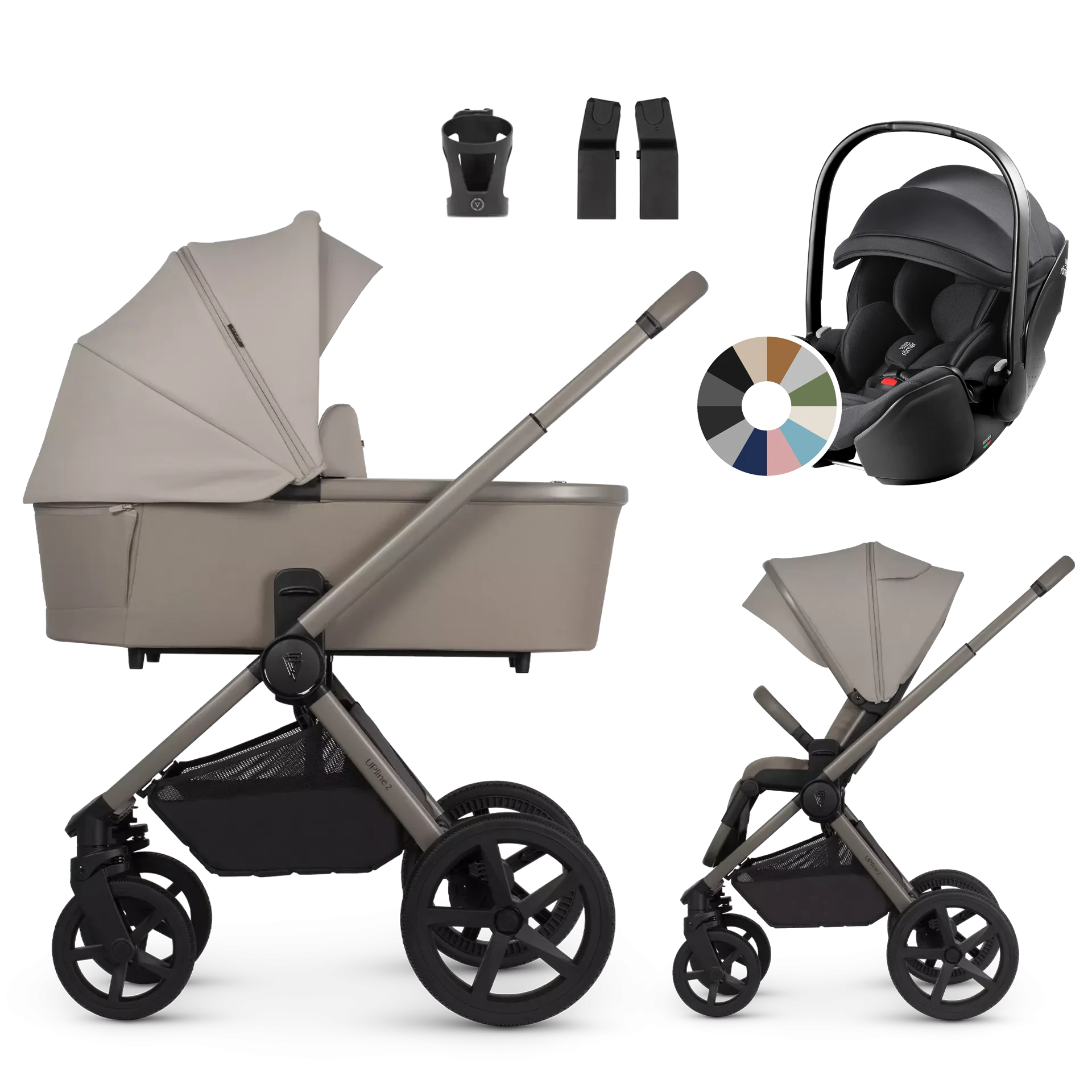 Venicci Upline 2 + Britax Römer Baby-Safe Pro +AKCESORIA - 3w1 | Taupe