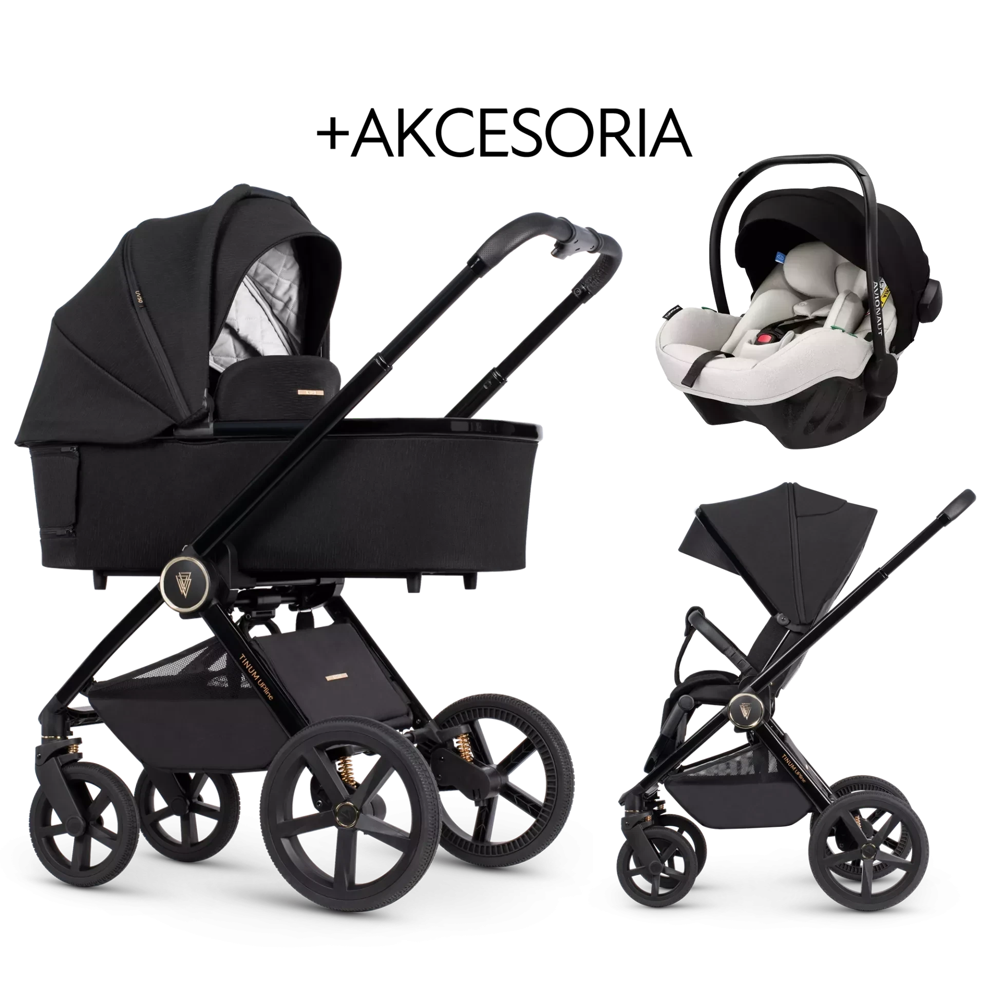 Venicci Tinum Upline + Avionaut Pixel Pro 2.0 C + AKCESORIA - 3w1 | All Black