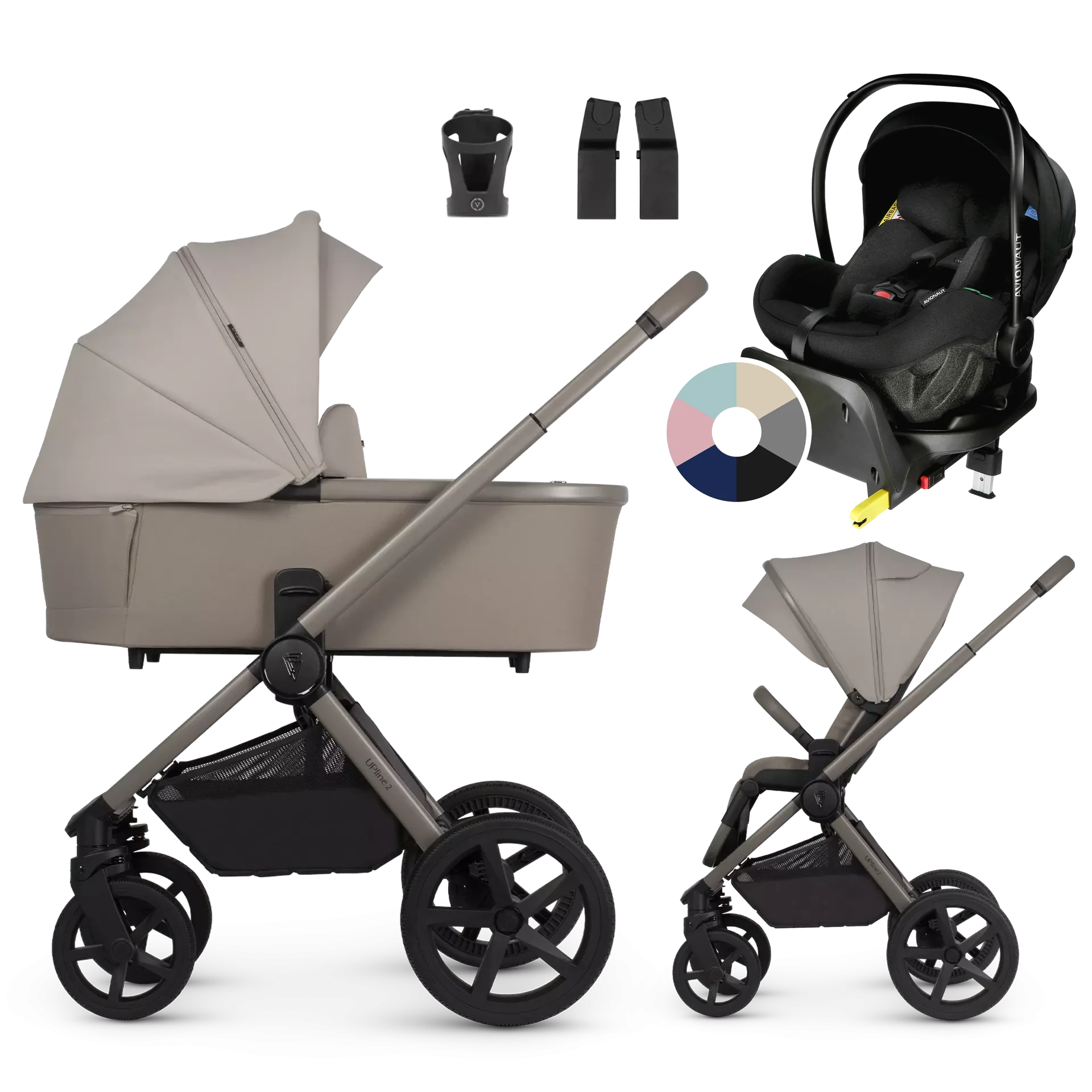 Venicci Upline 2 + Avionaut Pixel Pro 2.0 C + baza IQ Orbit +AKCESORIA - 4w1 | Taupe