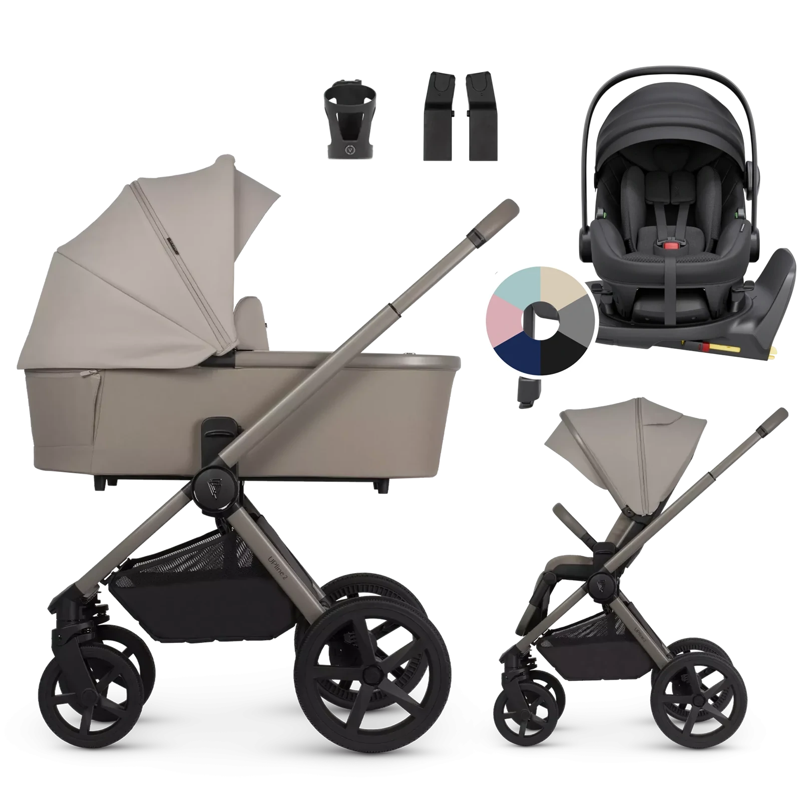 Venicci Upline 2 + Avionaut Pixel 3 + baza IQ Orbit + AKCESORIA - 4w1 | Taupe