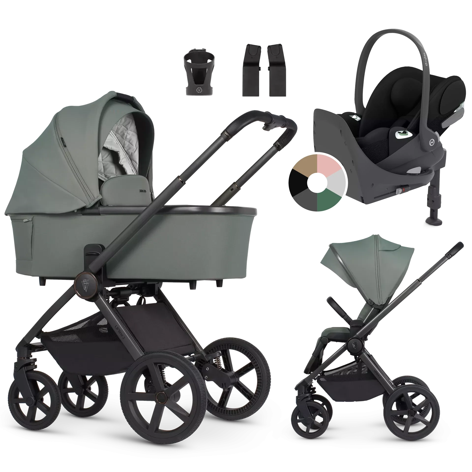 Venicci Upline 2 + Cybex Cloud T + baza T +AKCESORIA - 4w1 | Aloe