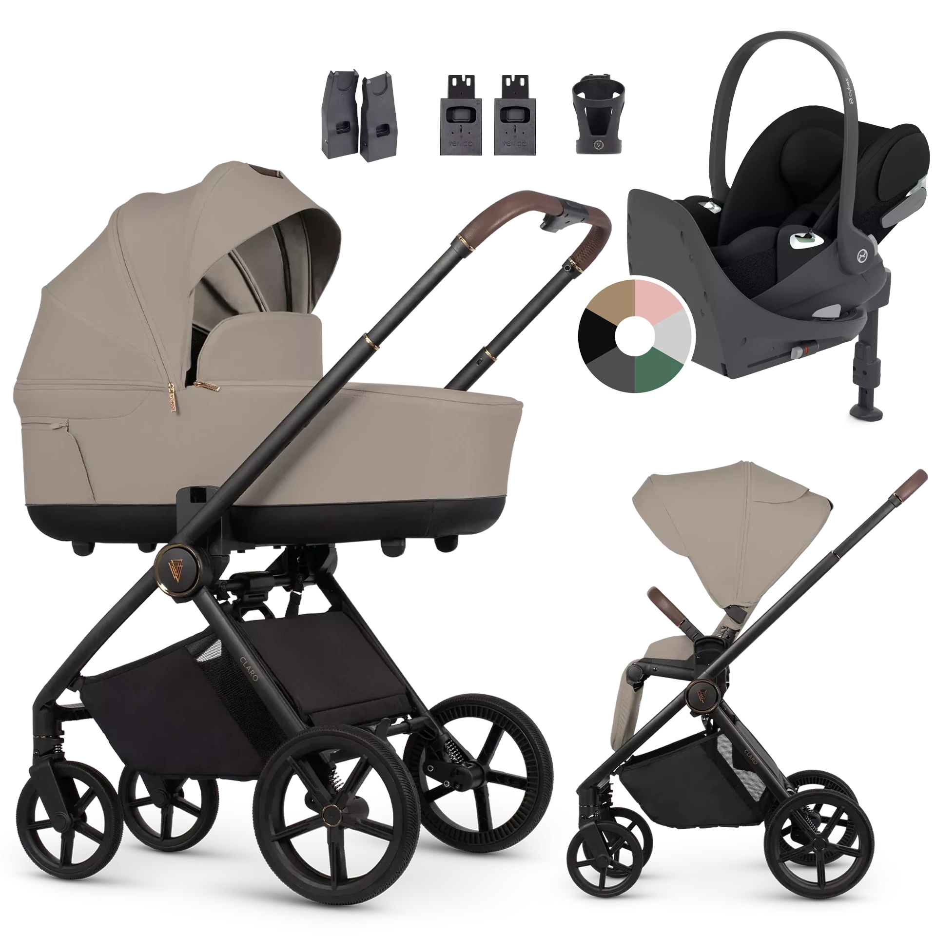 Venicci Claro + Cybex Cloud T + baza T +AKCESORIA - 4w1 | Vanilla