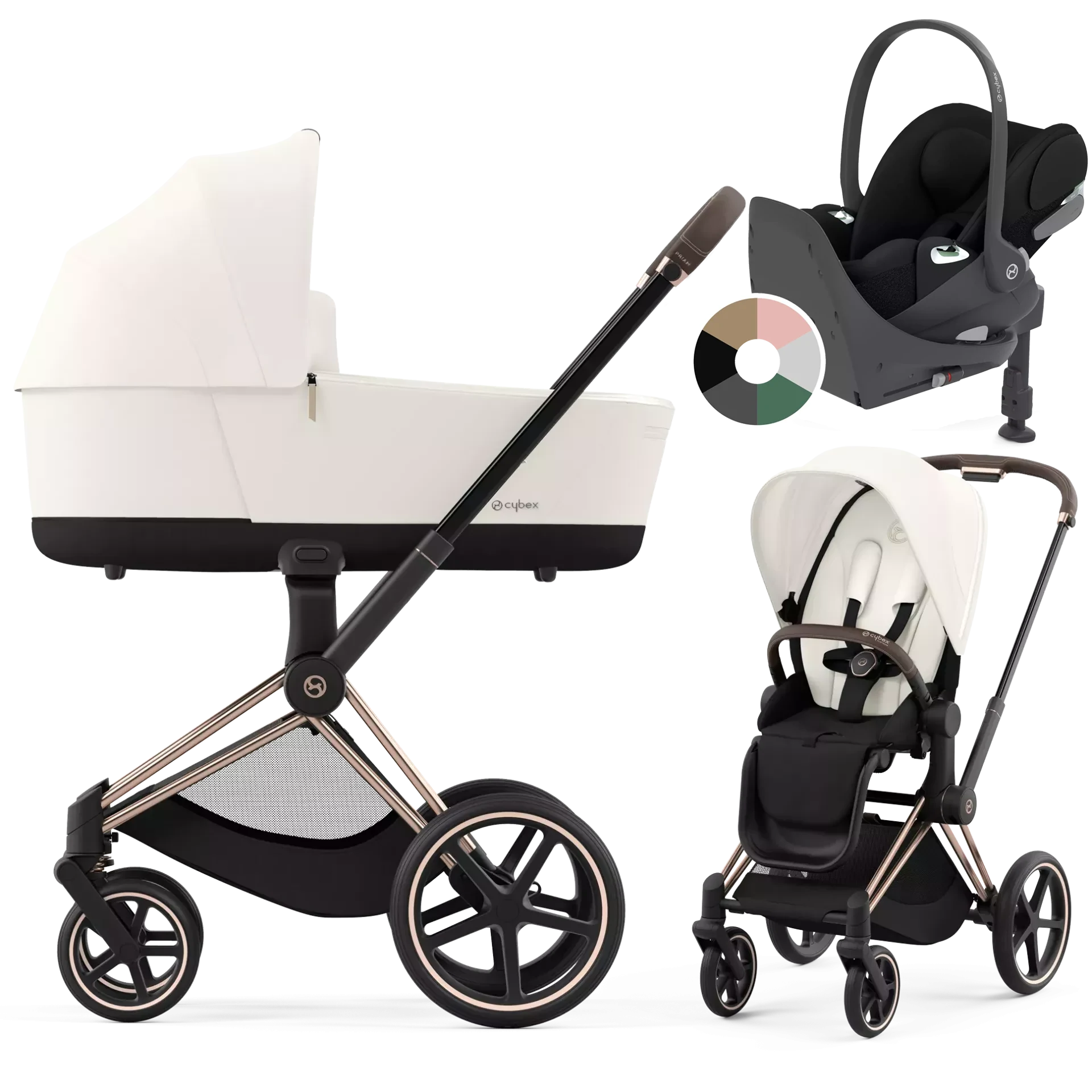 Cybex Priam 4.0 + Cybex Cloud T i-Size + baza T - 4w1 | Off White (Rosegold Frame)