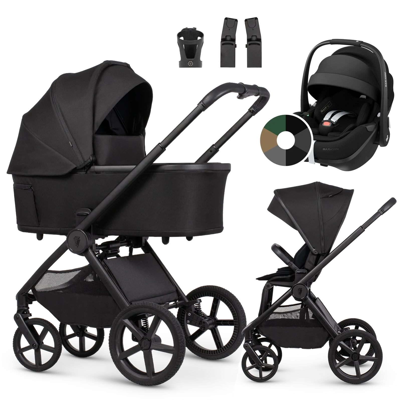 Venicci Upline 3 + Maxi-Cosi Pebble 360 Pro2 + AKCESORIA - 3w1 | Onyx